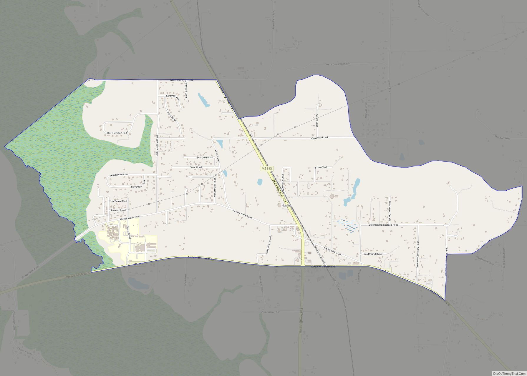 Map of Hurley CDP, Mississippi