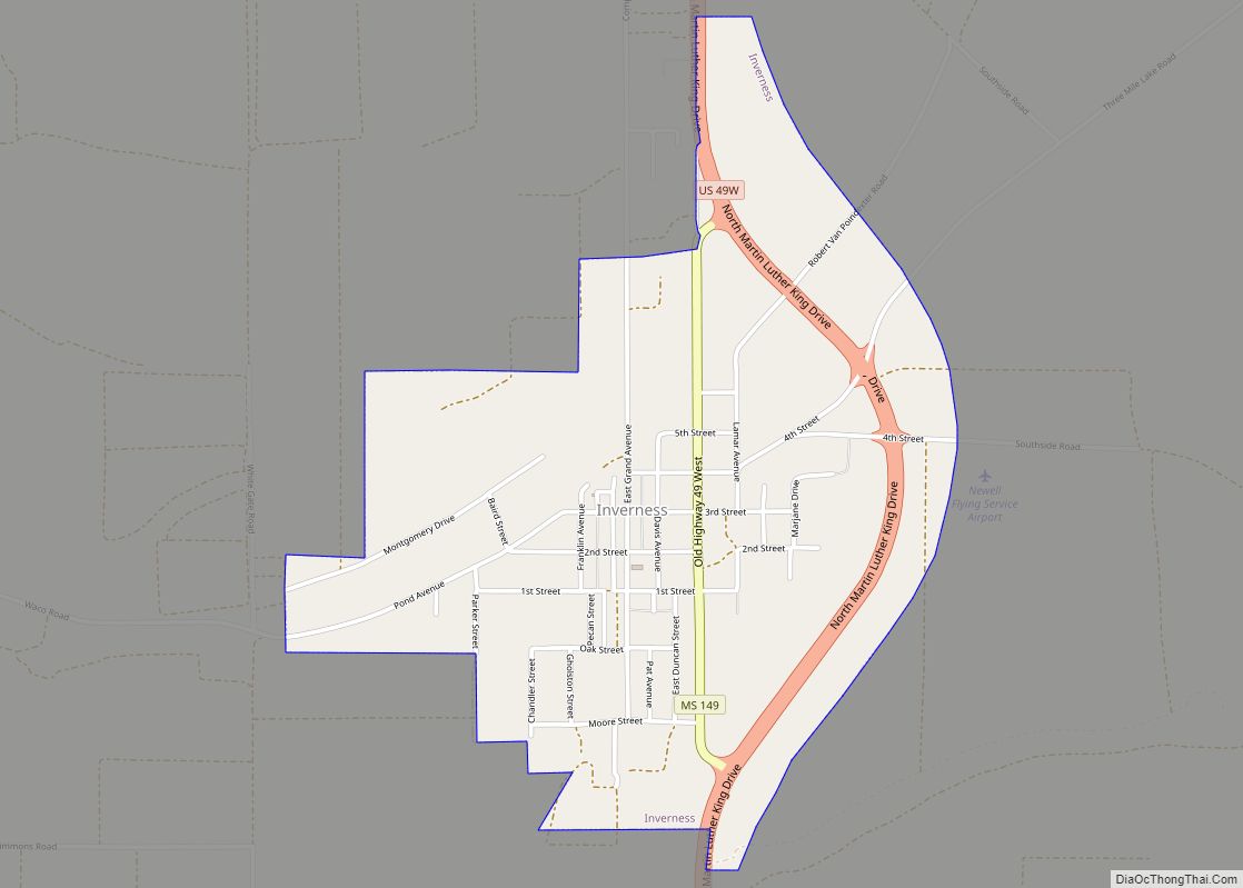 Map of Inverness town, Mississippi