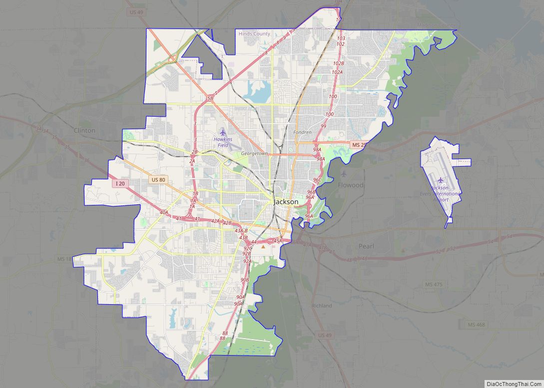 Map of Jackson city, Mississippi