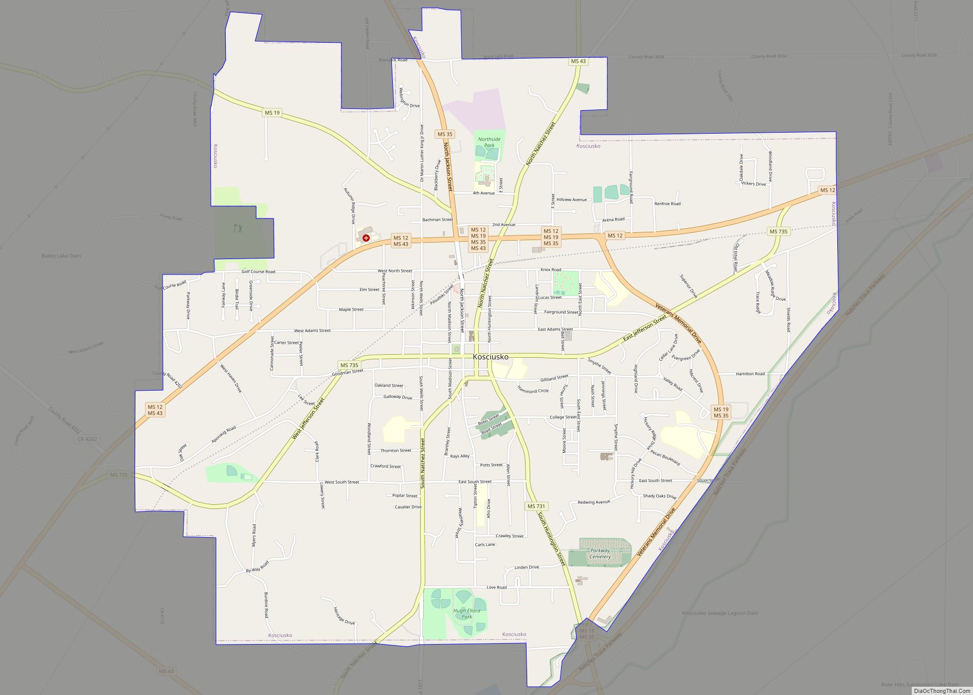 Map of Kosciusko city