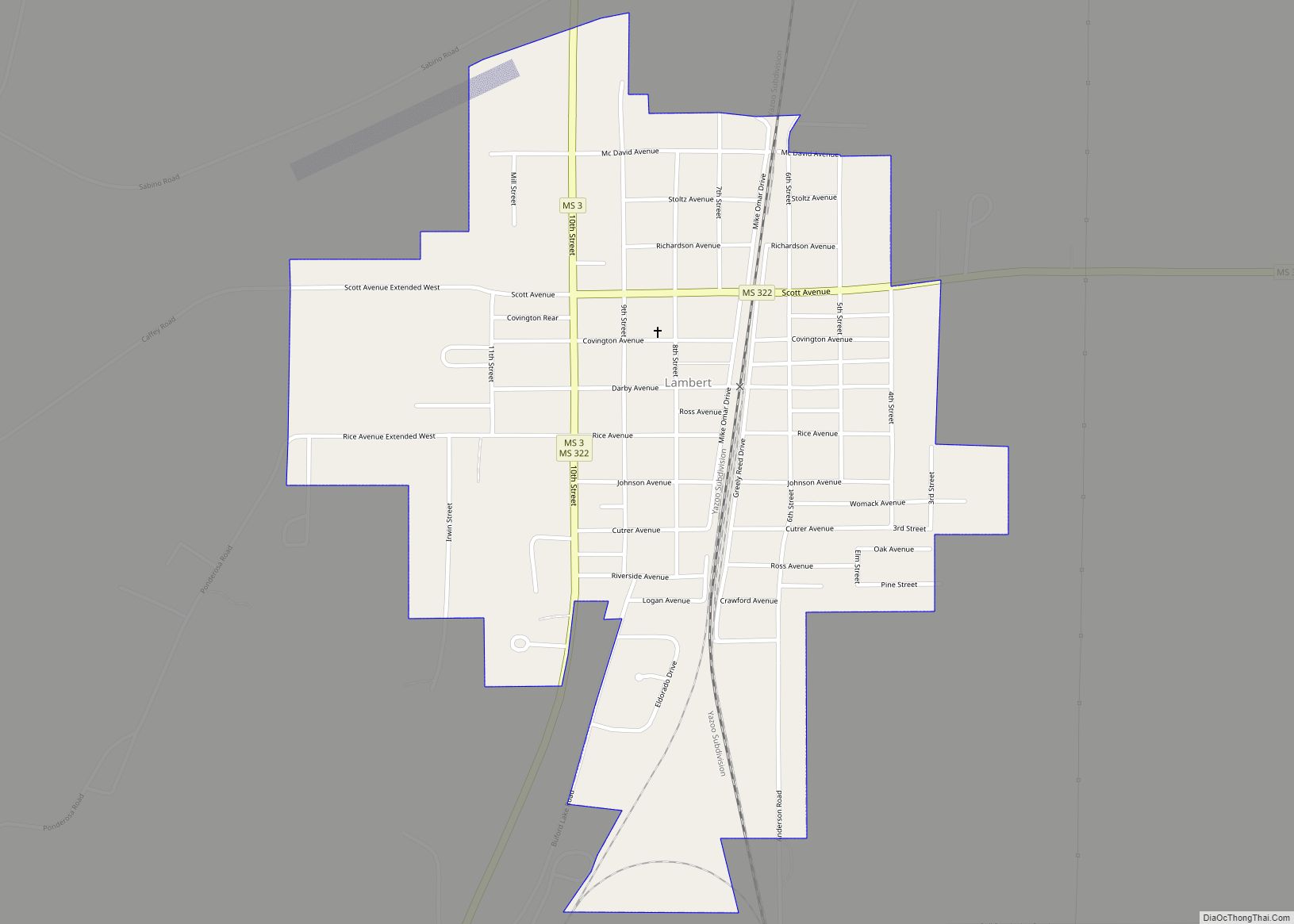 Map of Lambert town, Mississippi