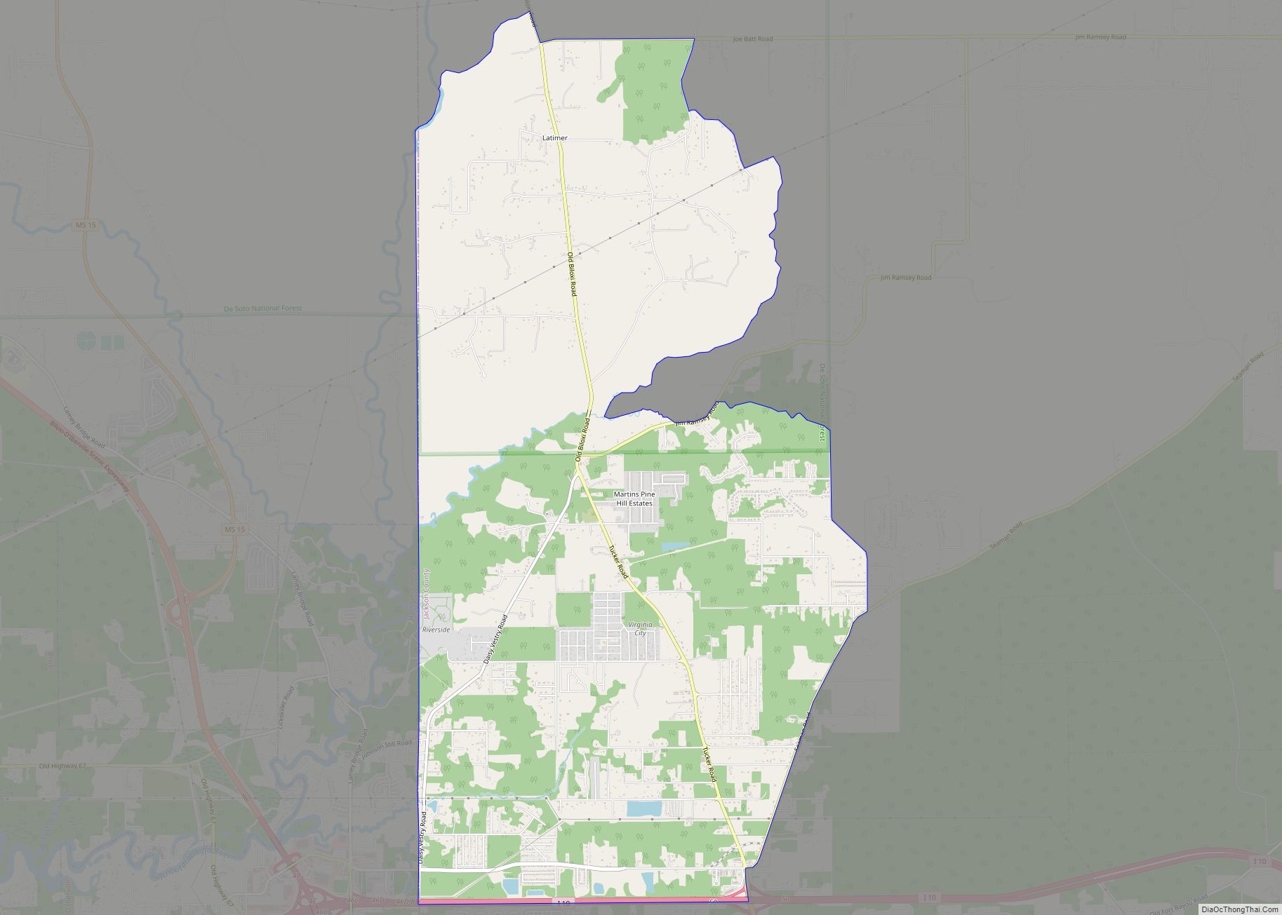 Map of Latimer CDP, Mississippi