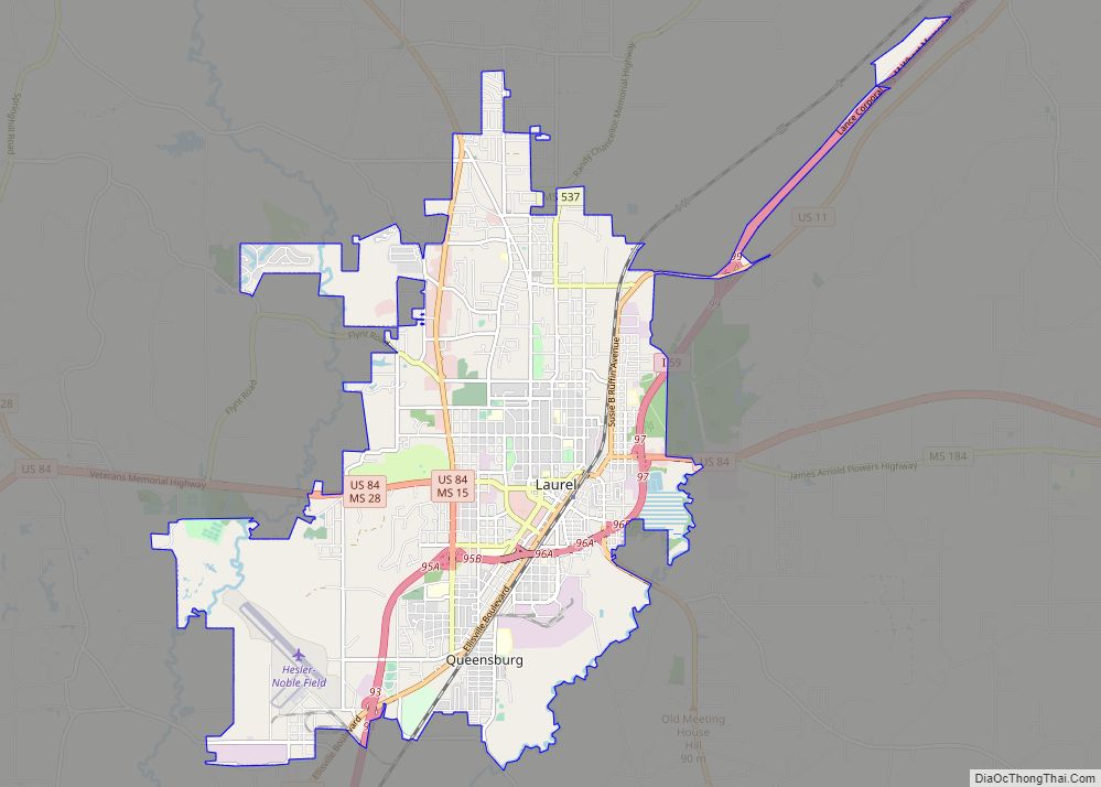 Map of Laurel city, Mississippi