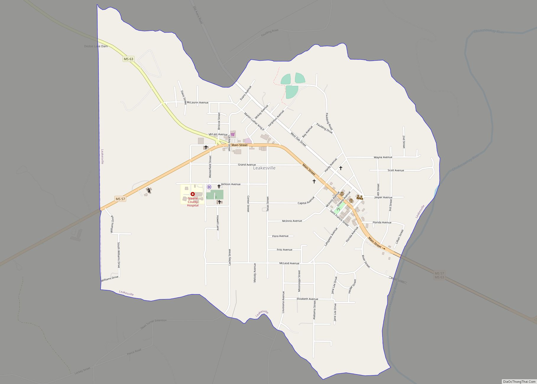 Map of Leakesville town