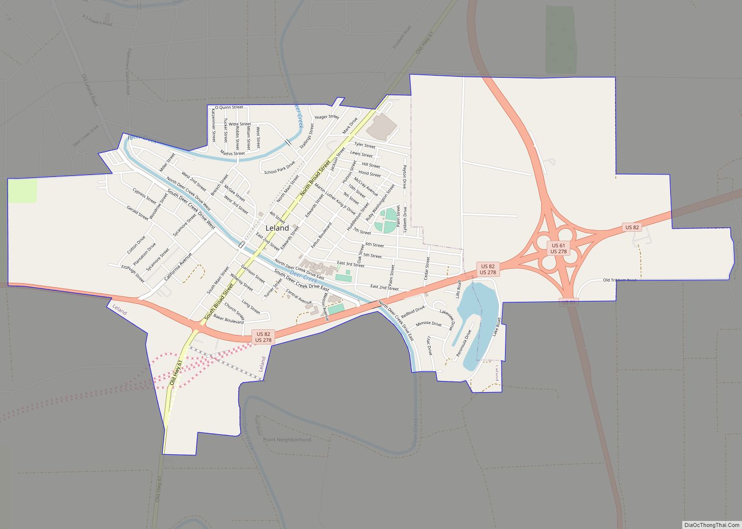 Map of Leland city, Mississippi