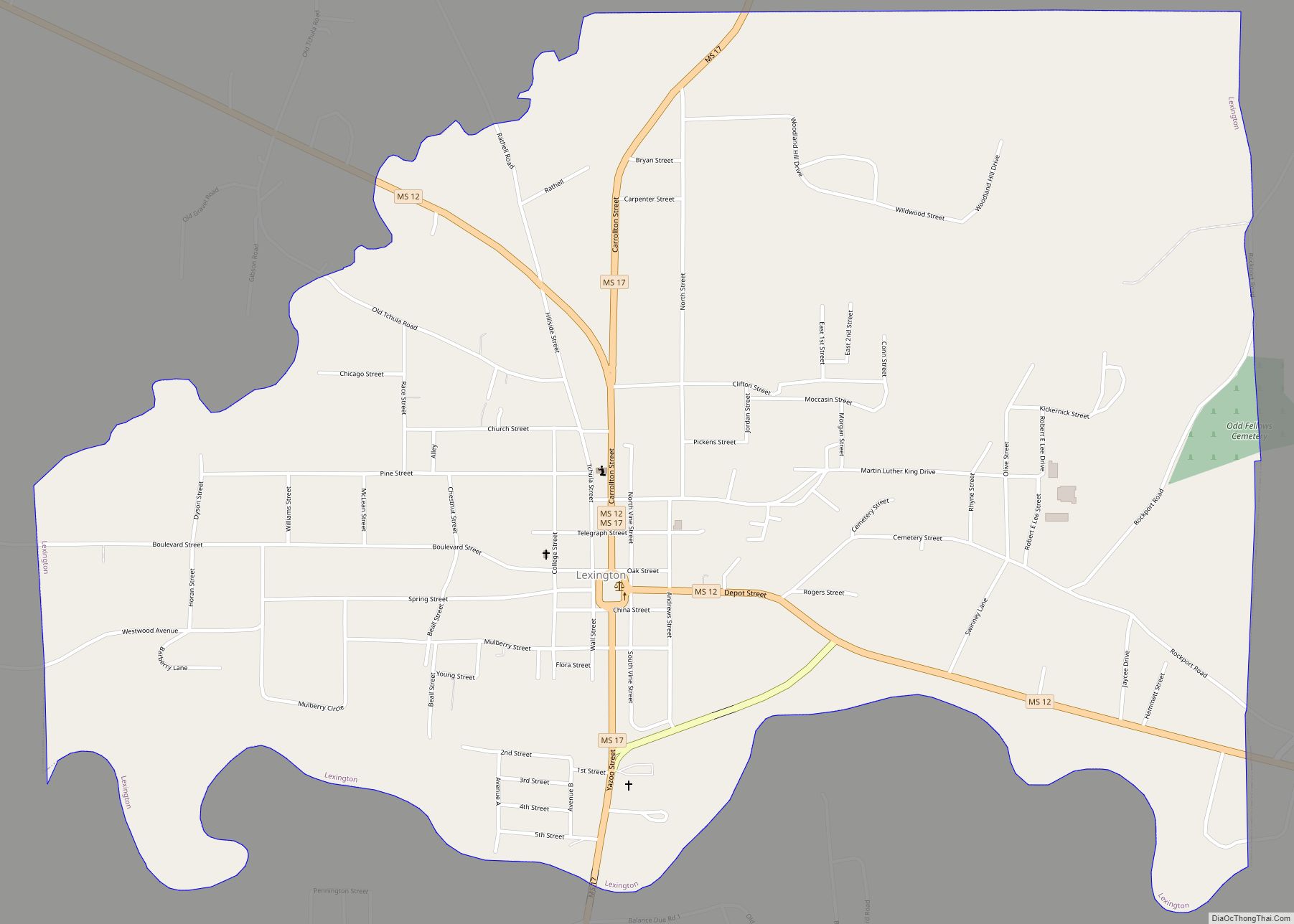 Map of Lexington city, Mississippi