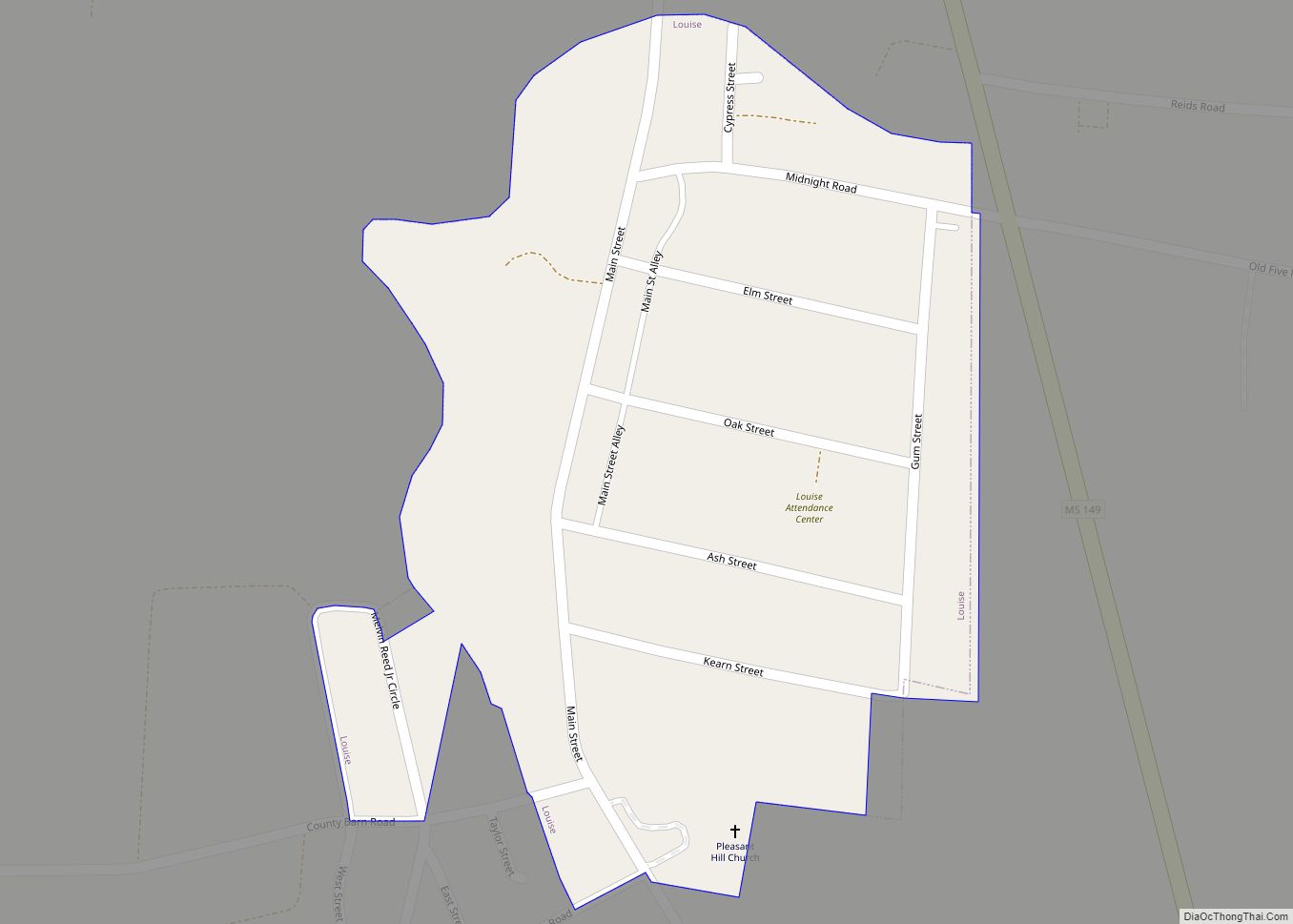 Map of Louise town, Mississippi