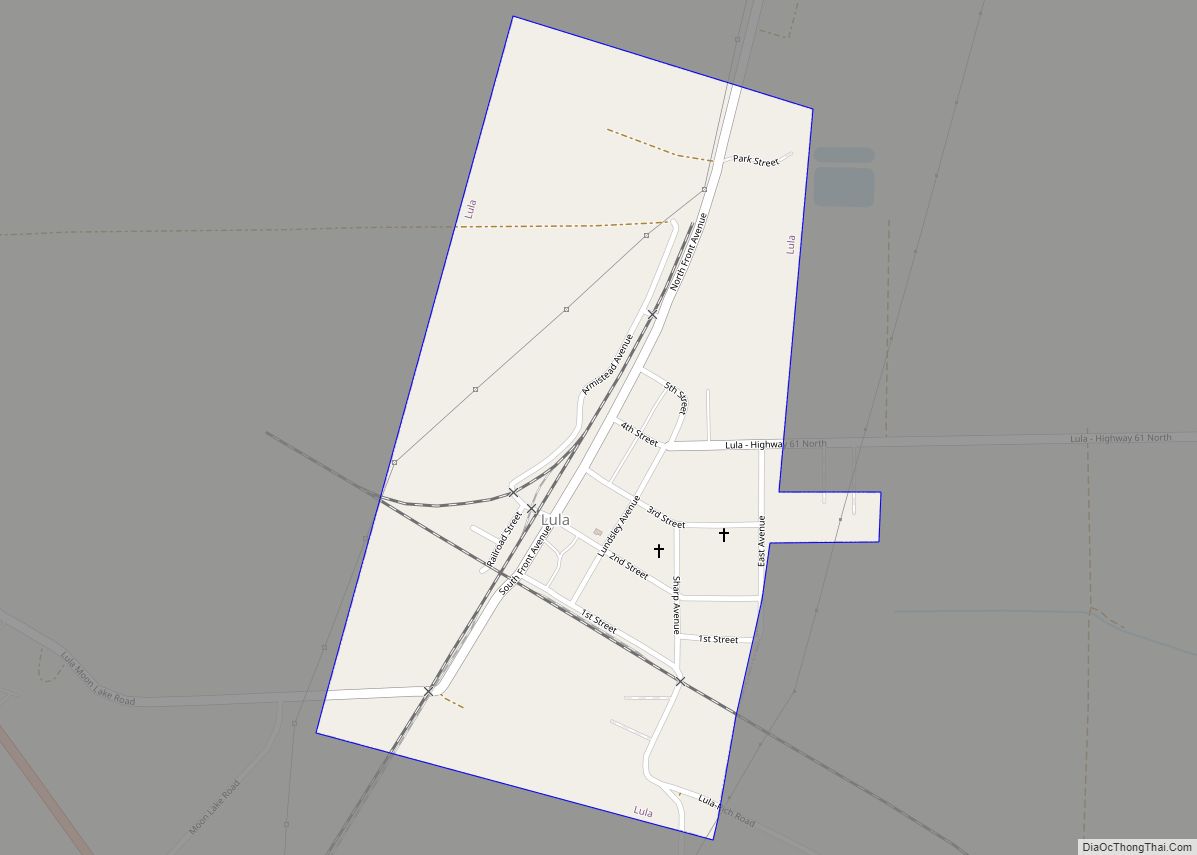Map of Lula town, Mississippi