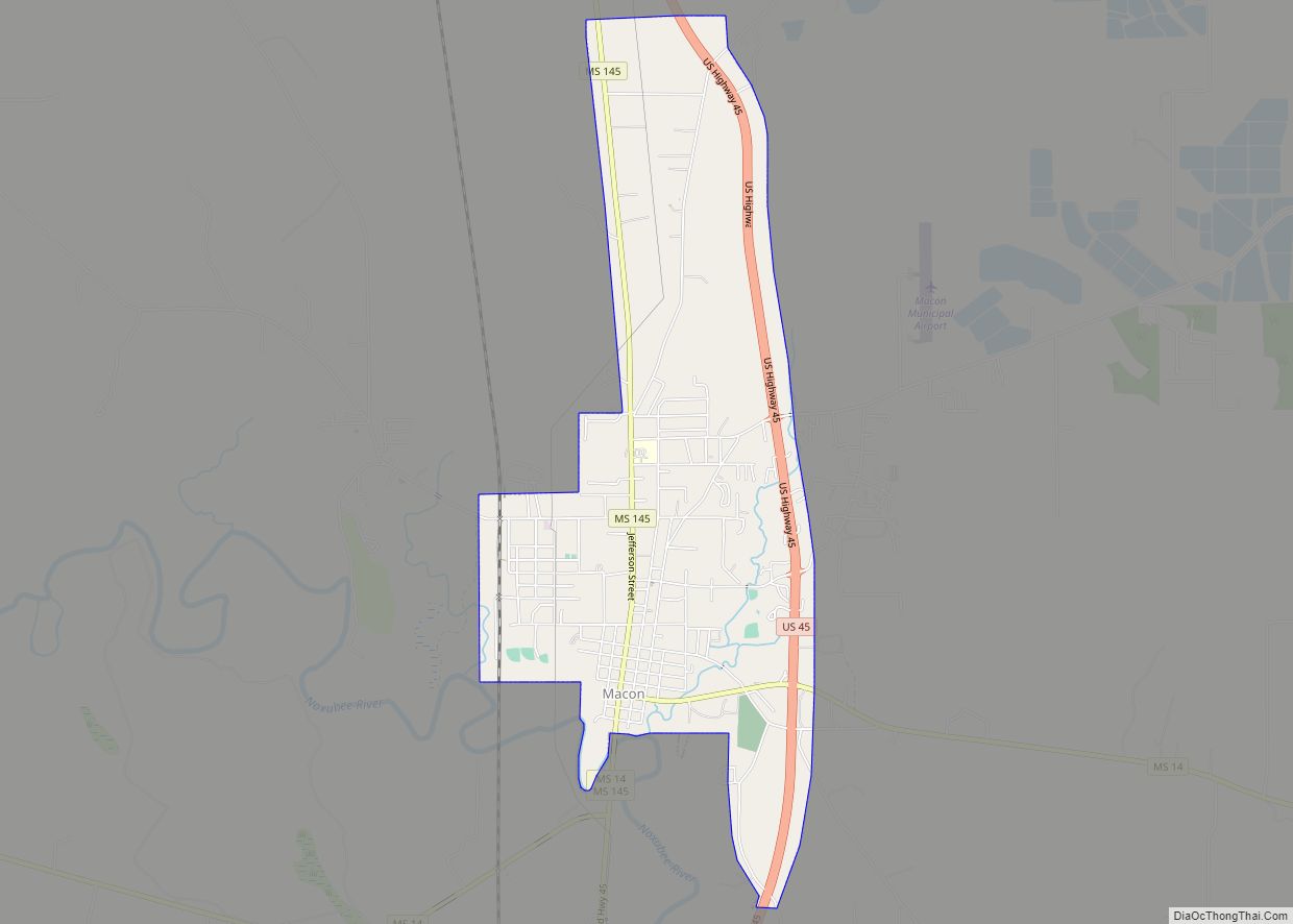 Map of Macon city, Mississippi