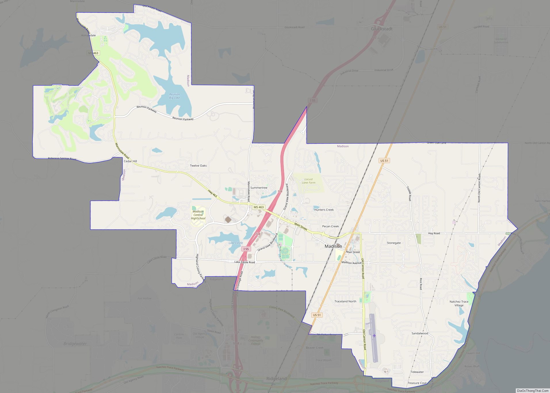 Map of Madison city, Mississippi