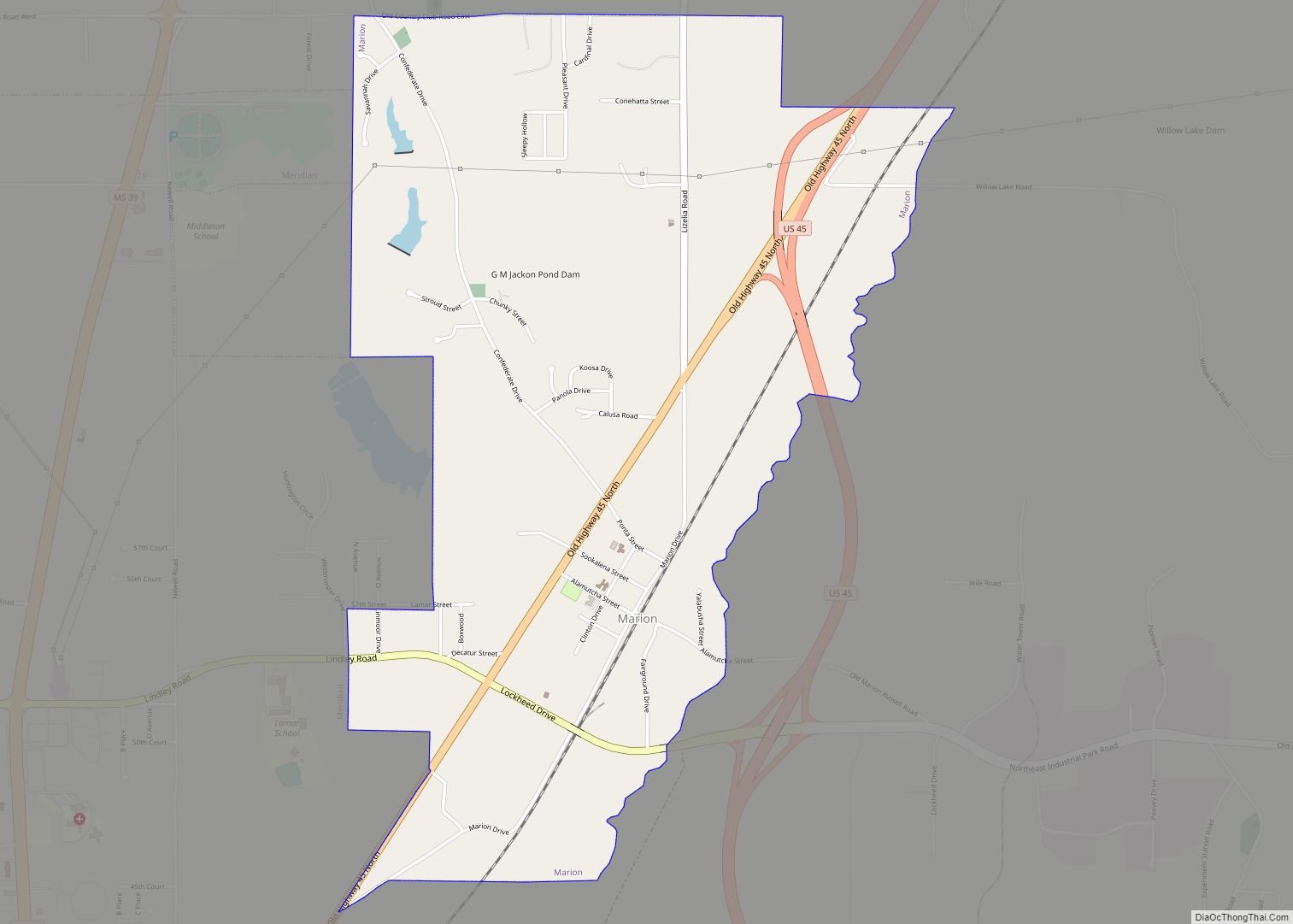 Map of Marion town, Mississippi