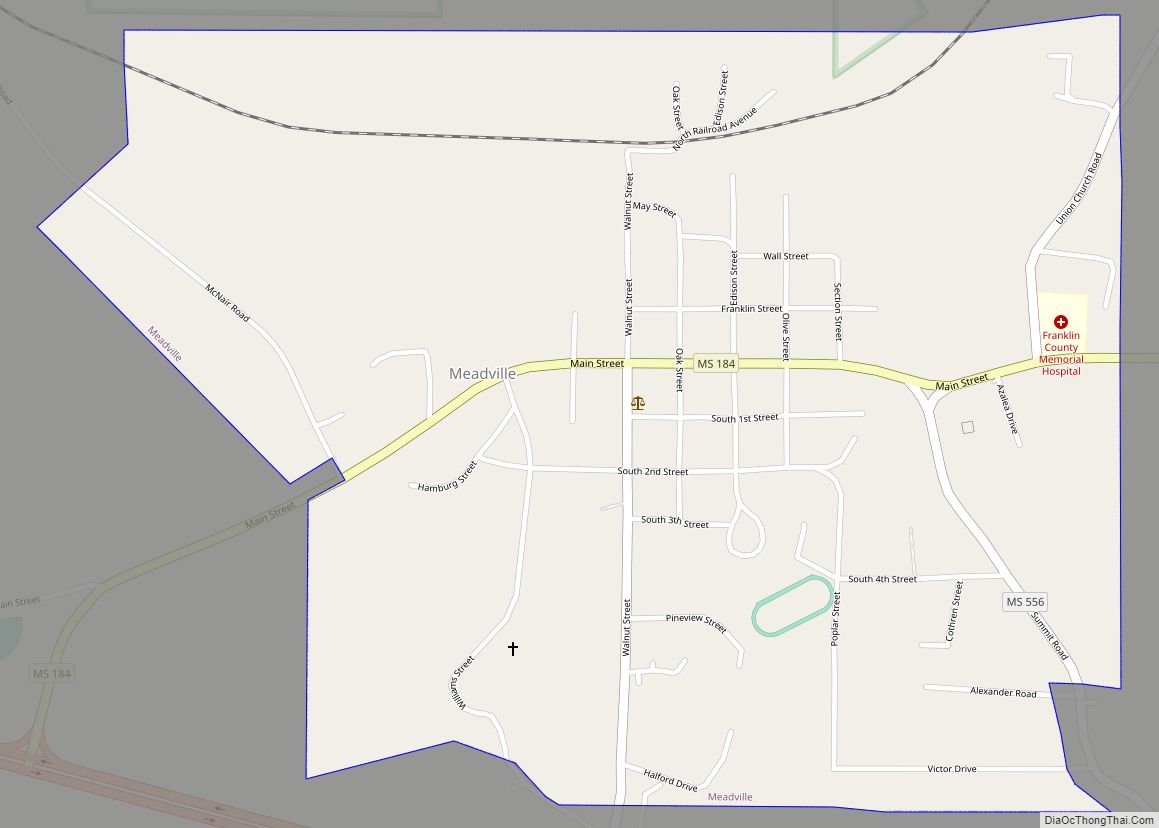 Map of Meadville town, Mississippi