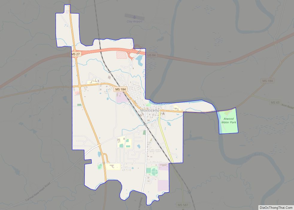 Map of Monticello town, Mississippi