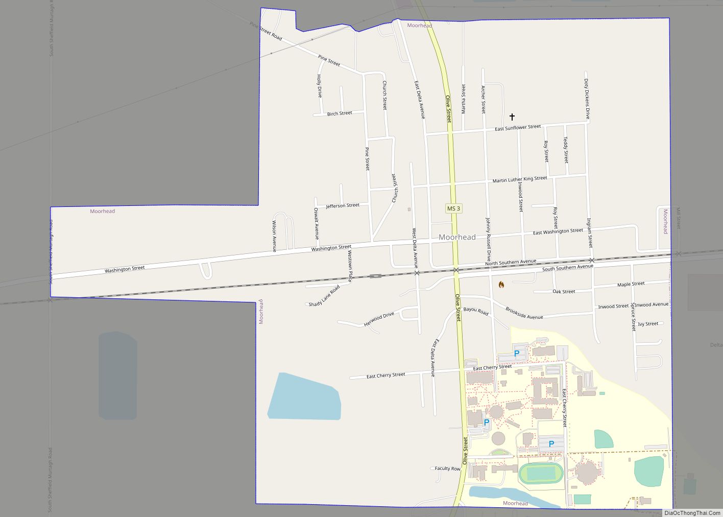 Map of Moorhead city, Mississippi