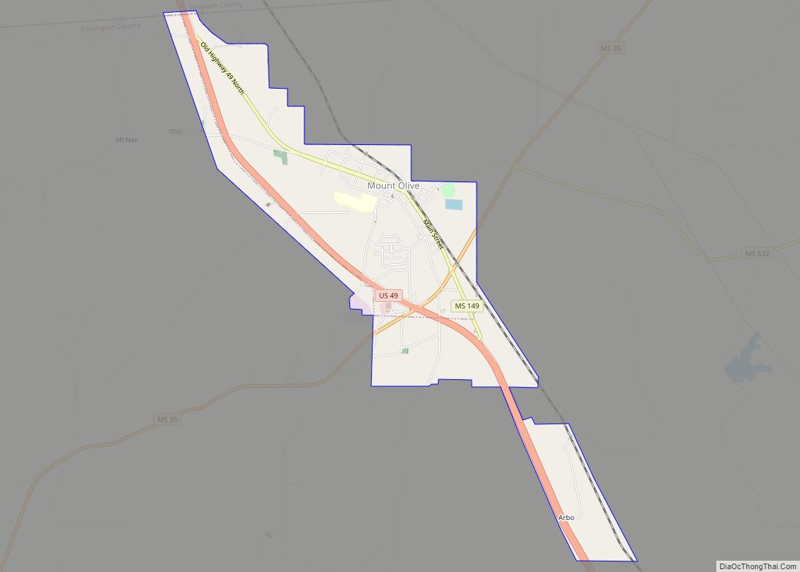 Map of Mount Olive town, Mississippi