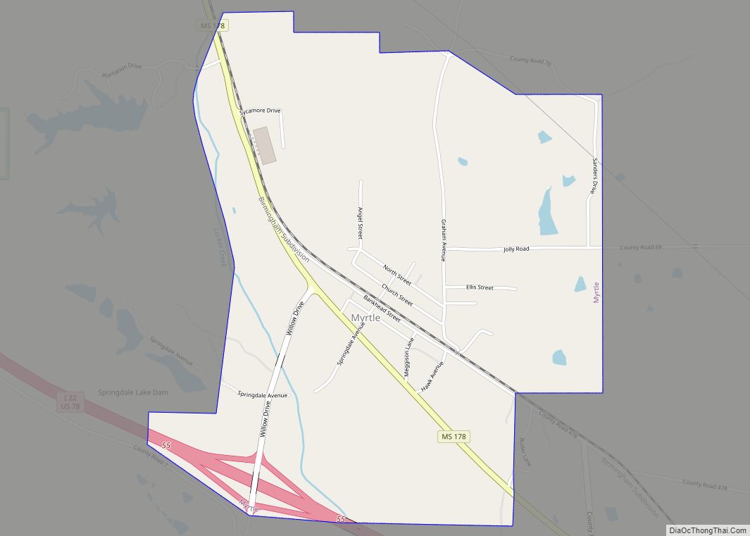 Map of Myrtle town, Mississippi