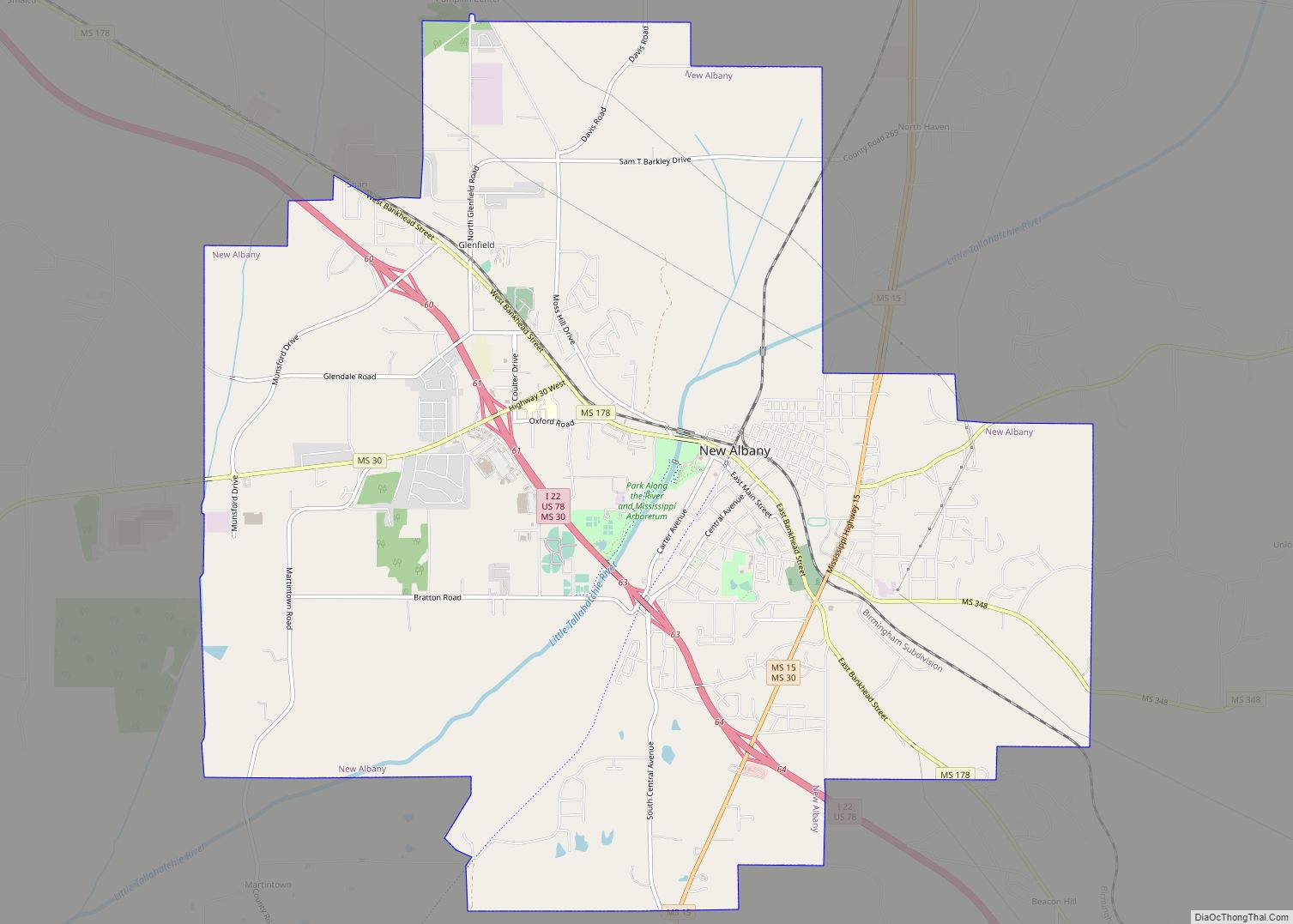 Map of New Albany city, Mississippi