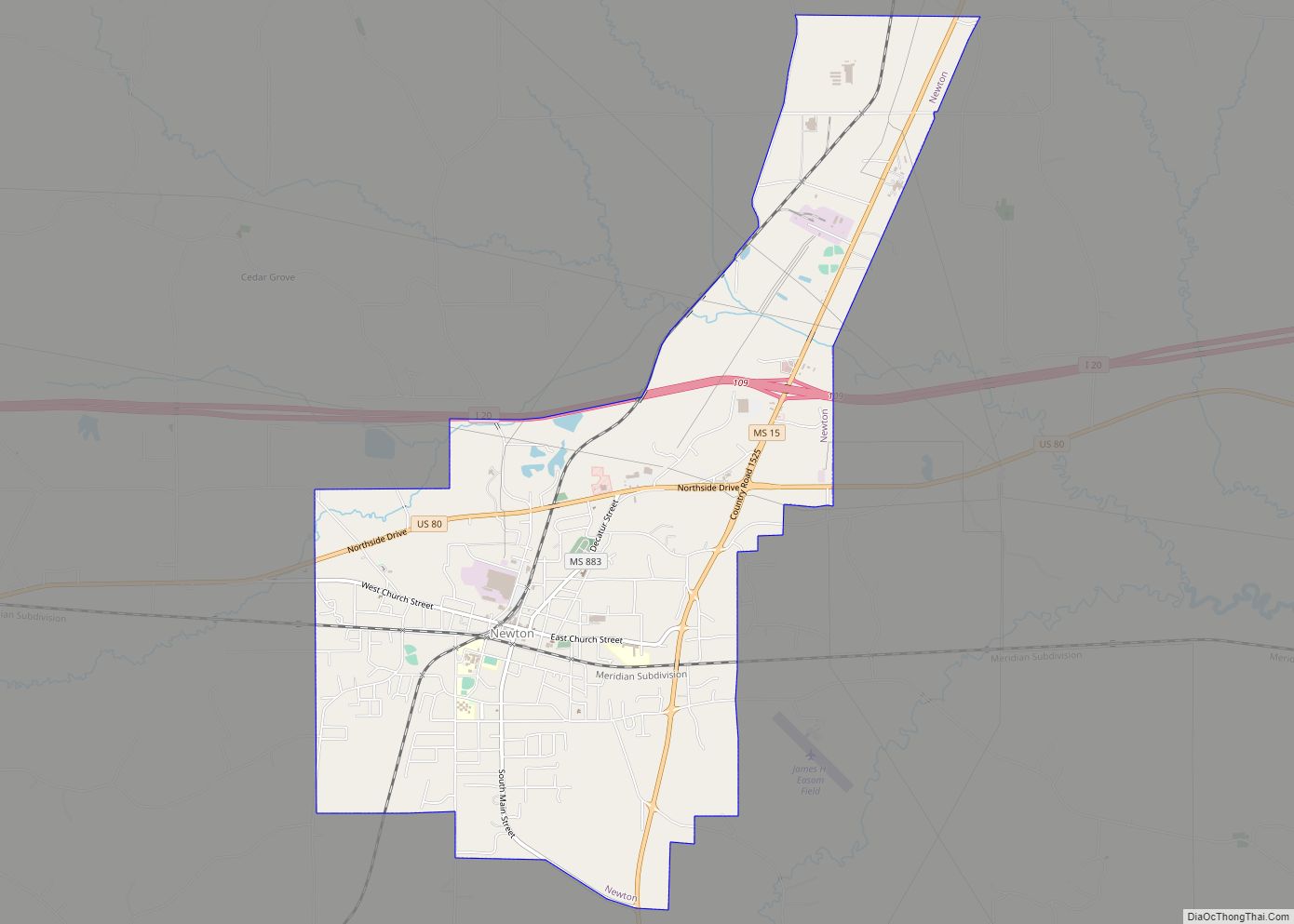 Map of Newton city, Mississippi