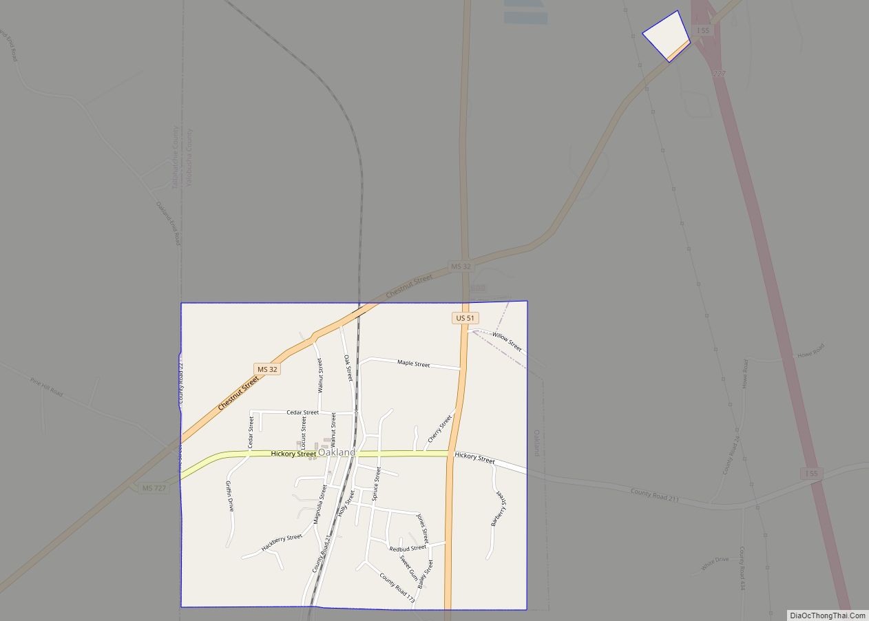 Map of Oakland town, Mississippi
