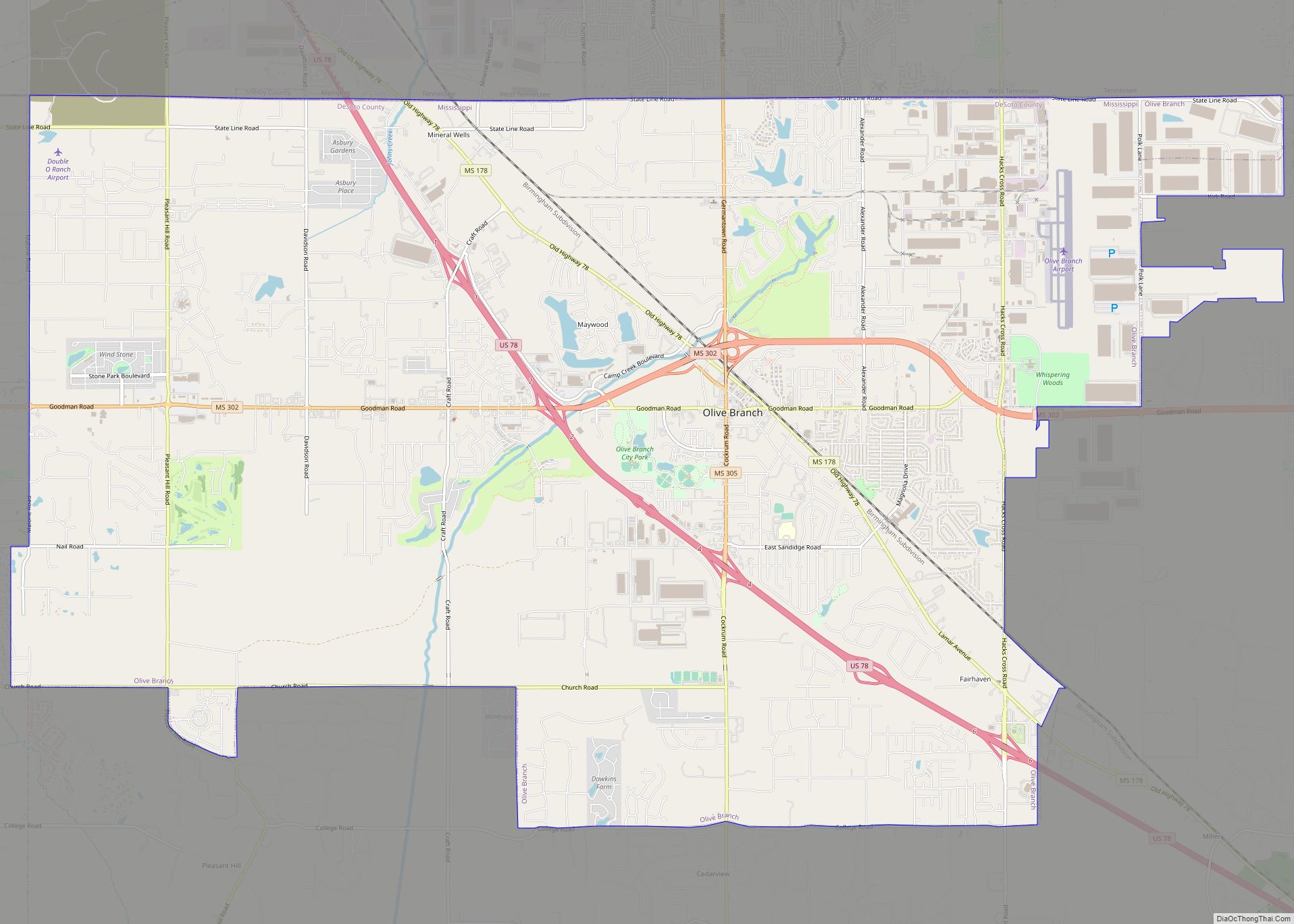 Map of Olive Branch city, Mississippi