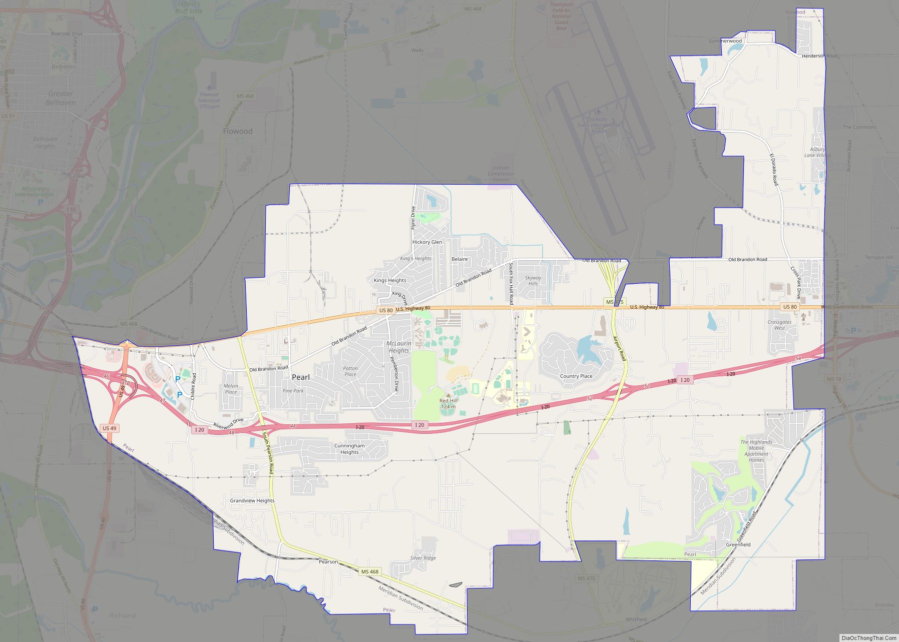 Map of Pearl city, Mississippi