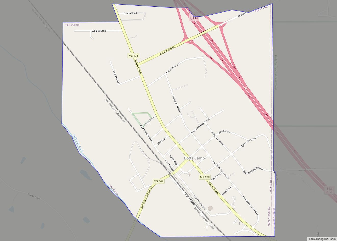 Map of Potts Camp town