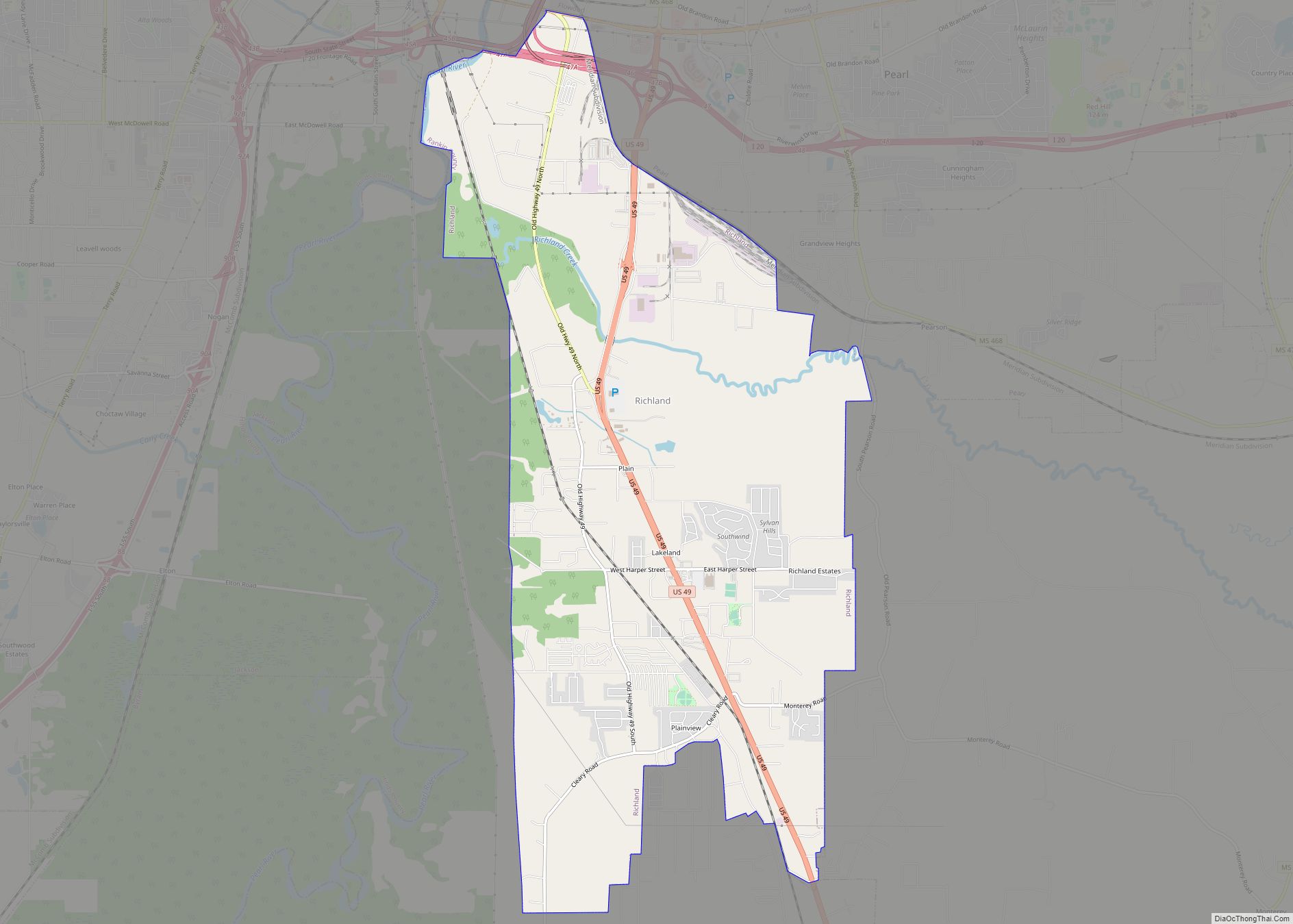 Map of Richland city, Mississippi