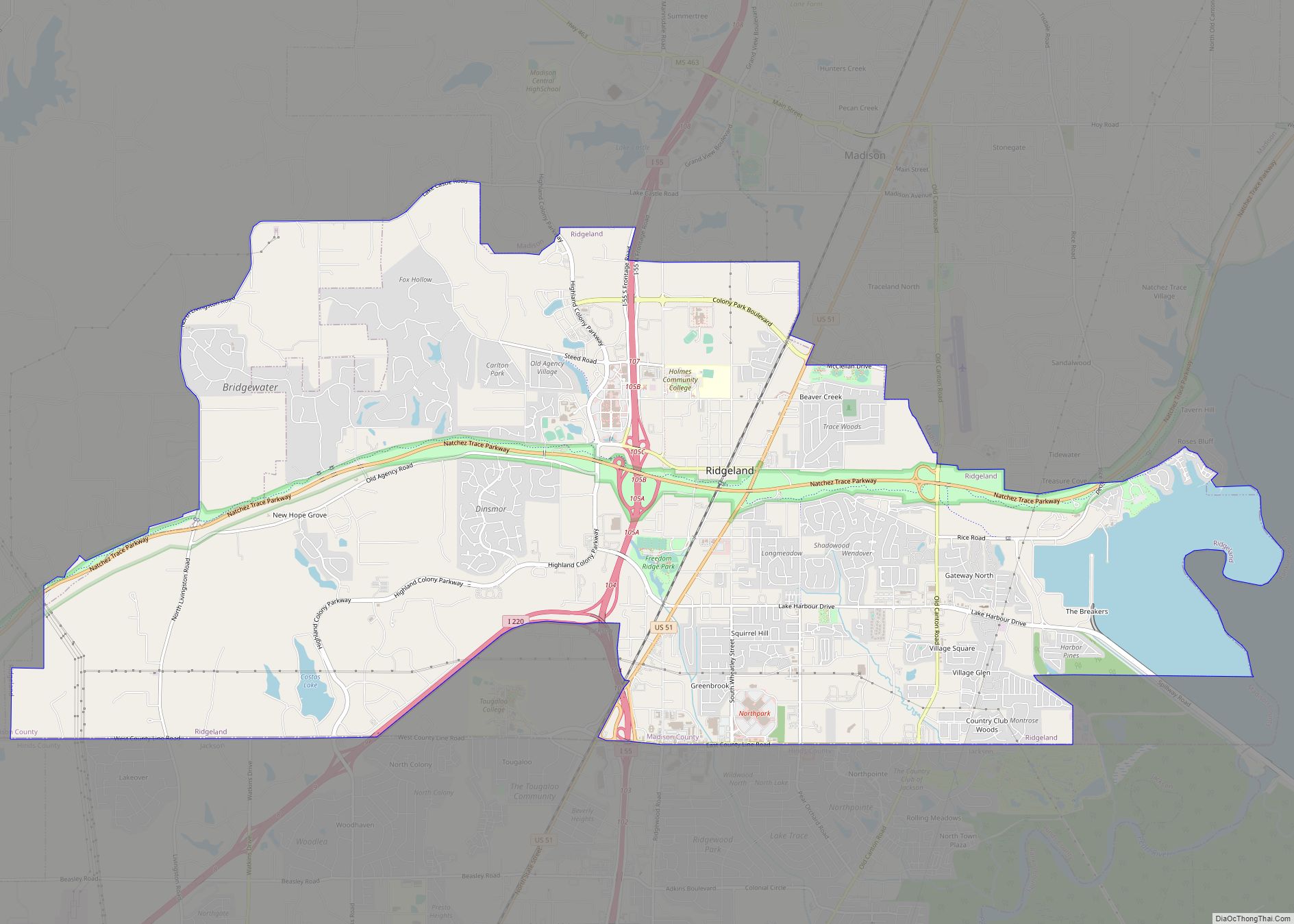 Map of Ridgeland city