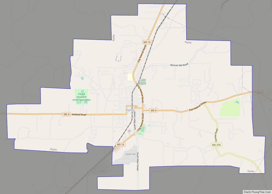 Map of Ripley city, Mississippi