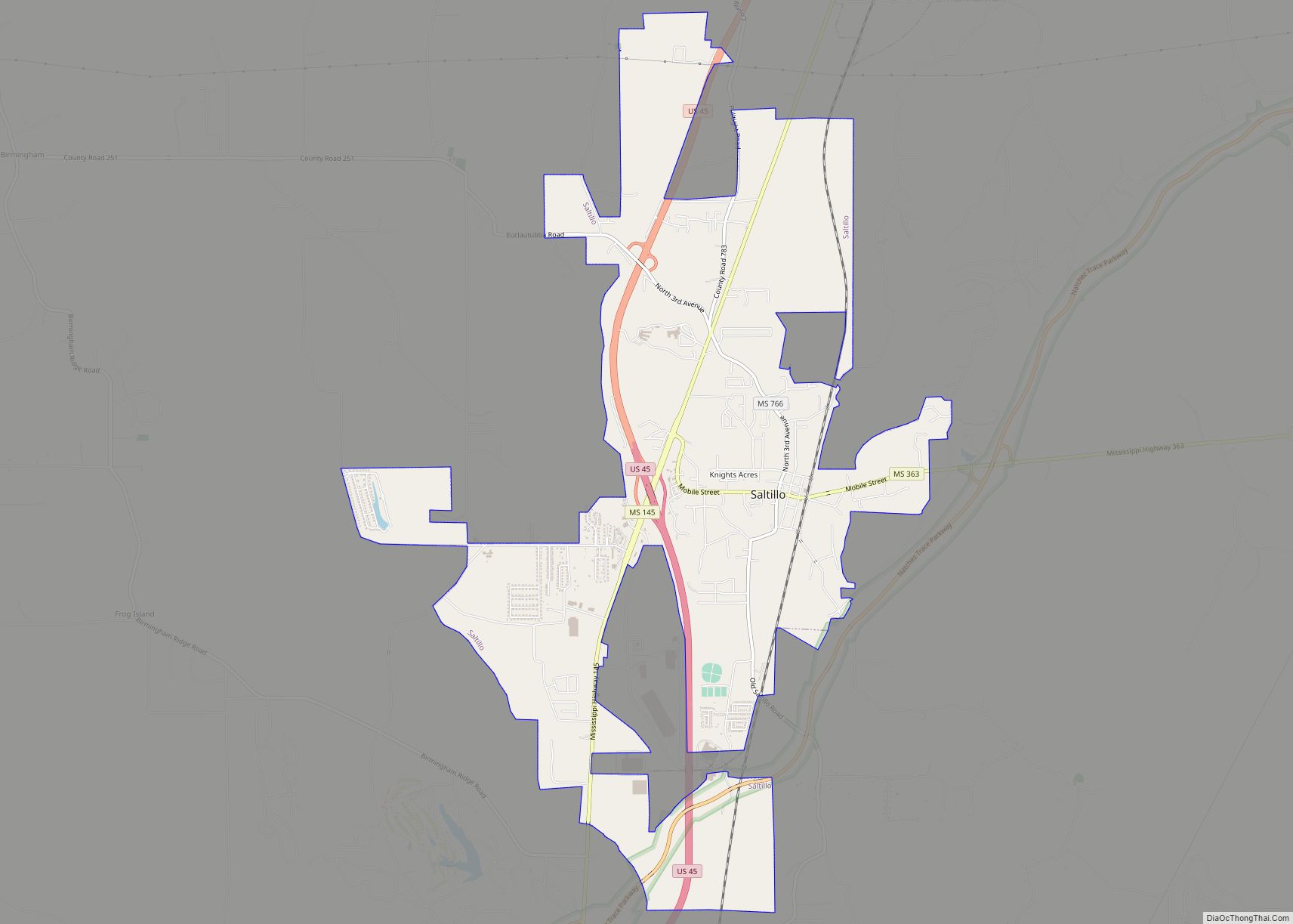 Map of Saltillo city, Mississippi