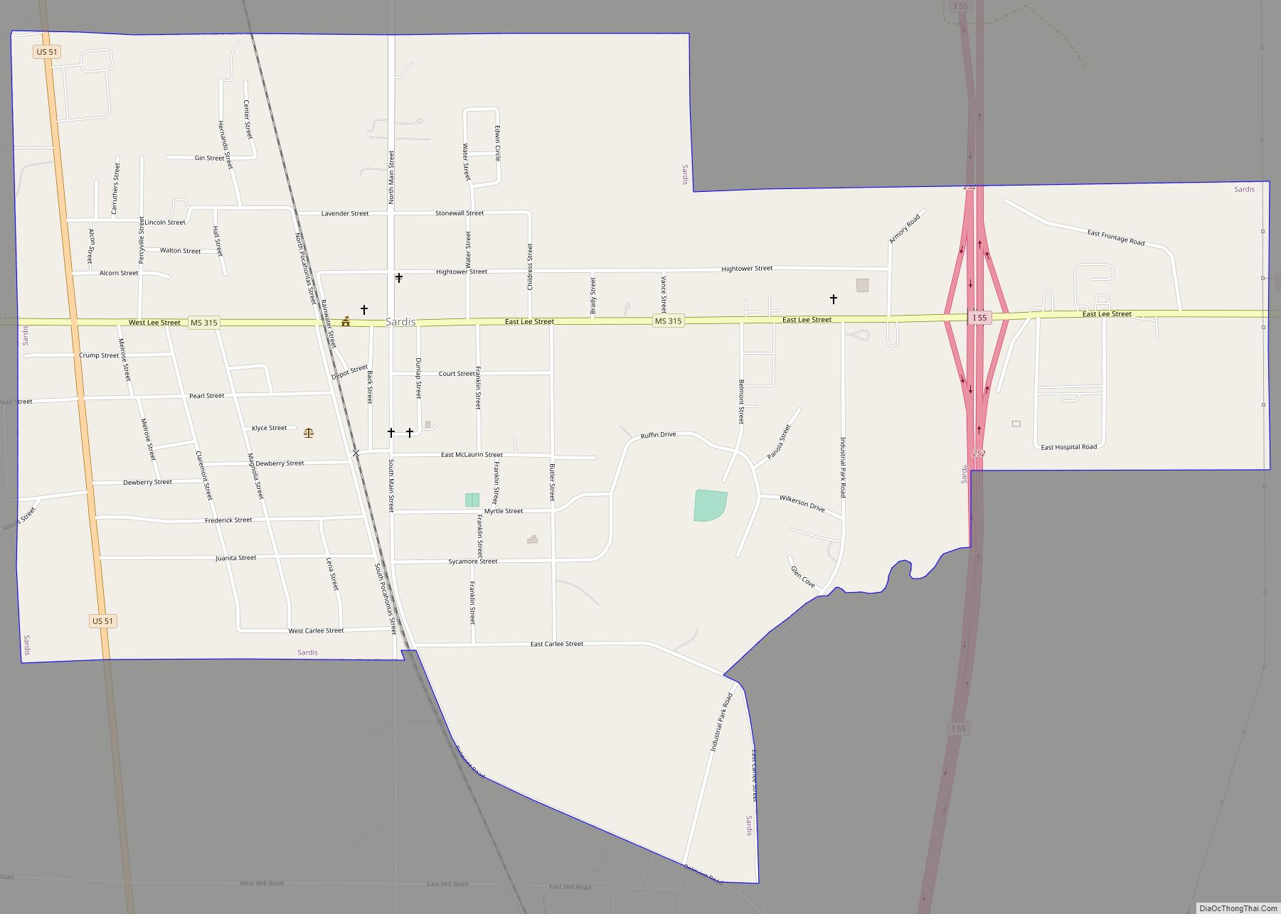 Map of Sardis town, Mississippi