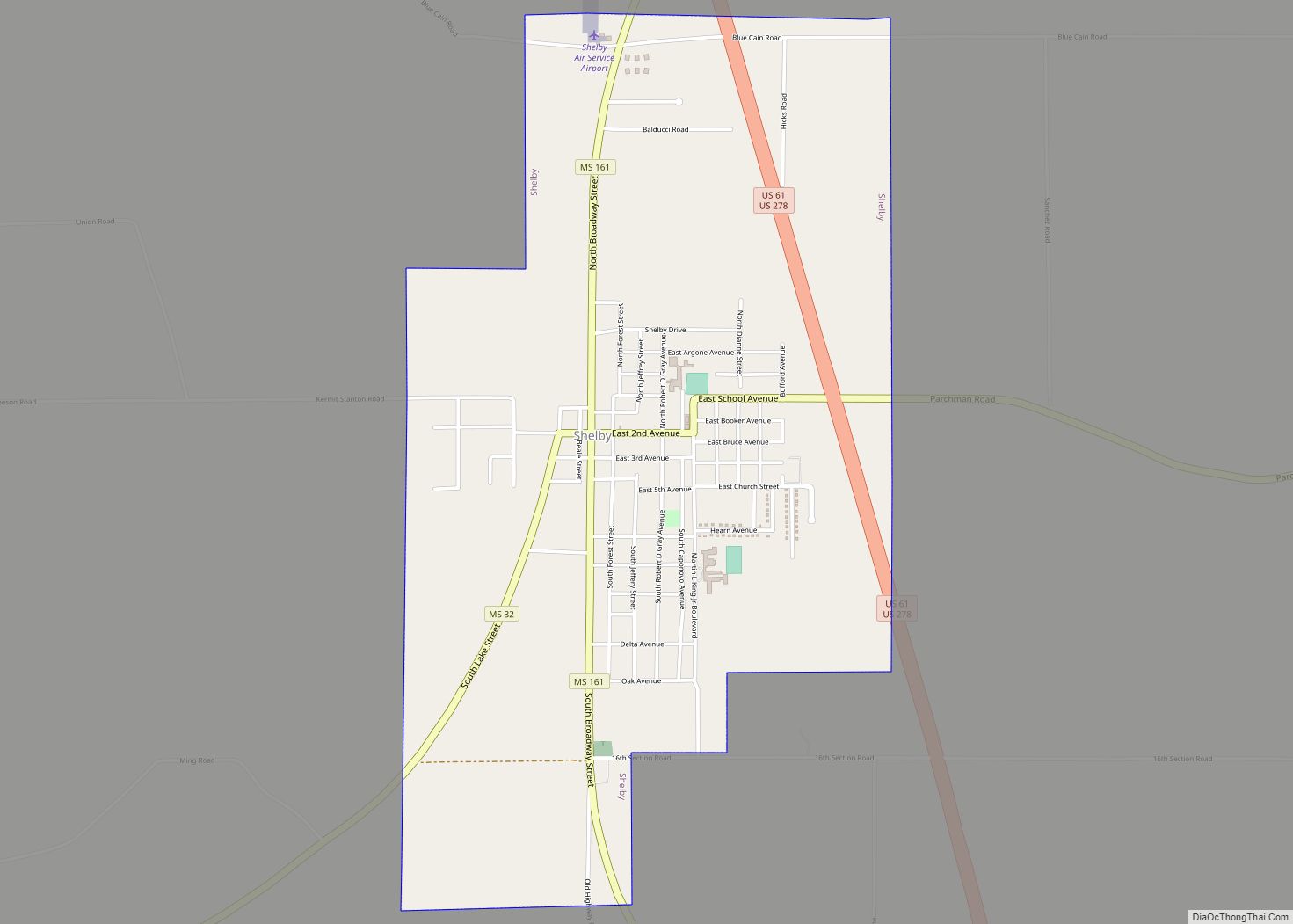 Map of Shelby city, Mississippi