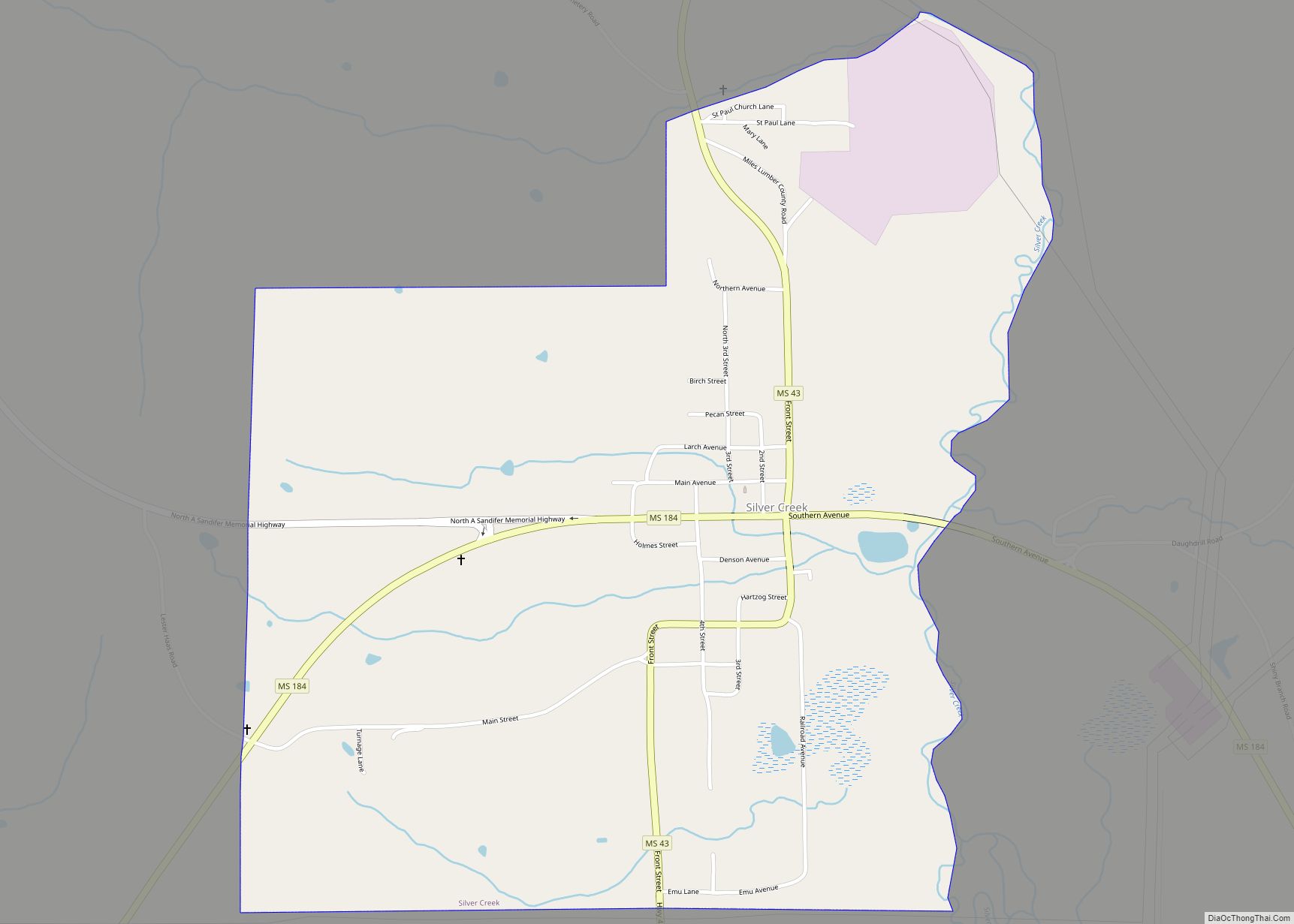 Map of Silver Creek town, Mississippi
