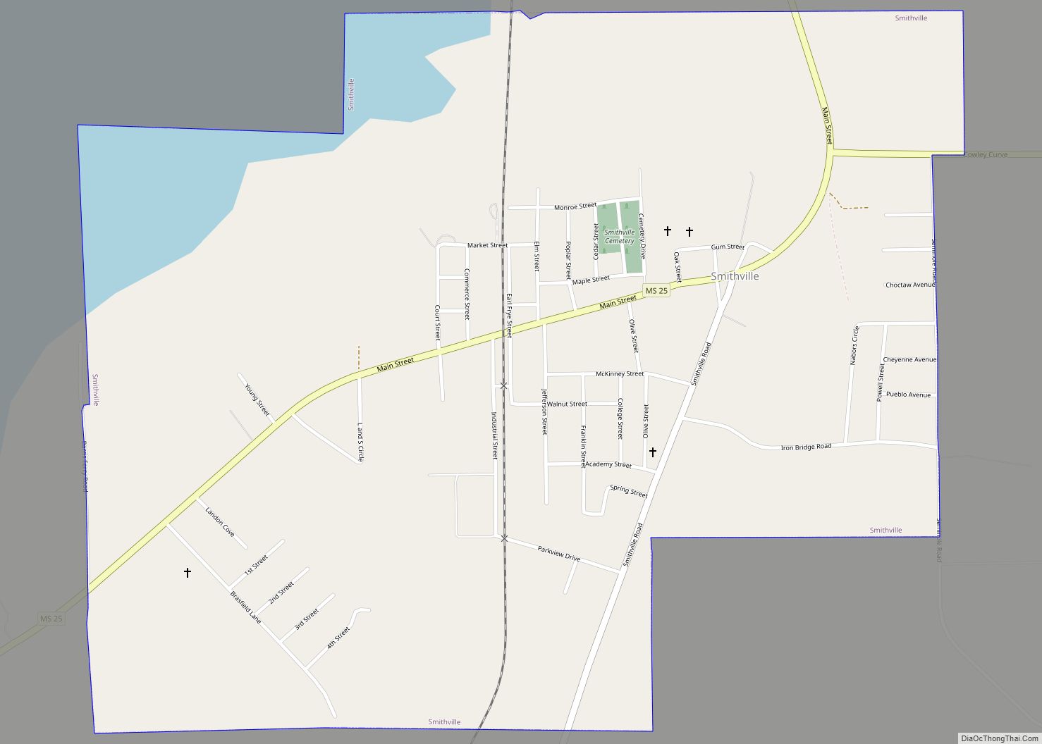 Map of Smithville town, Mississippi