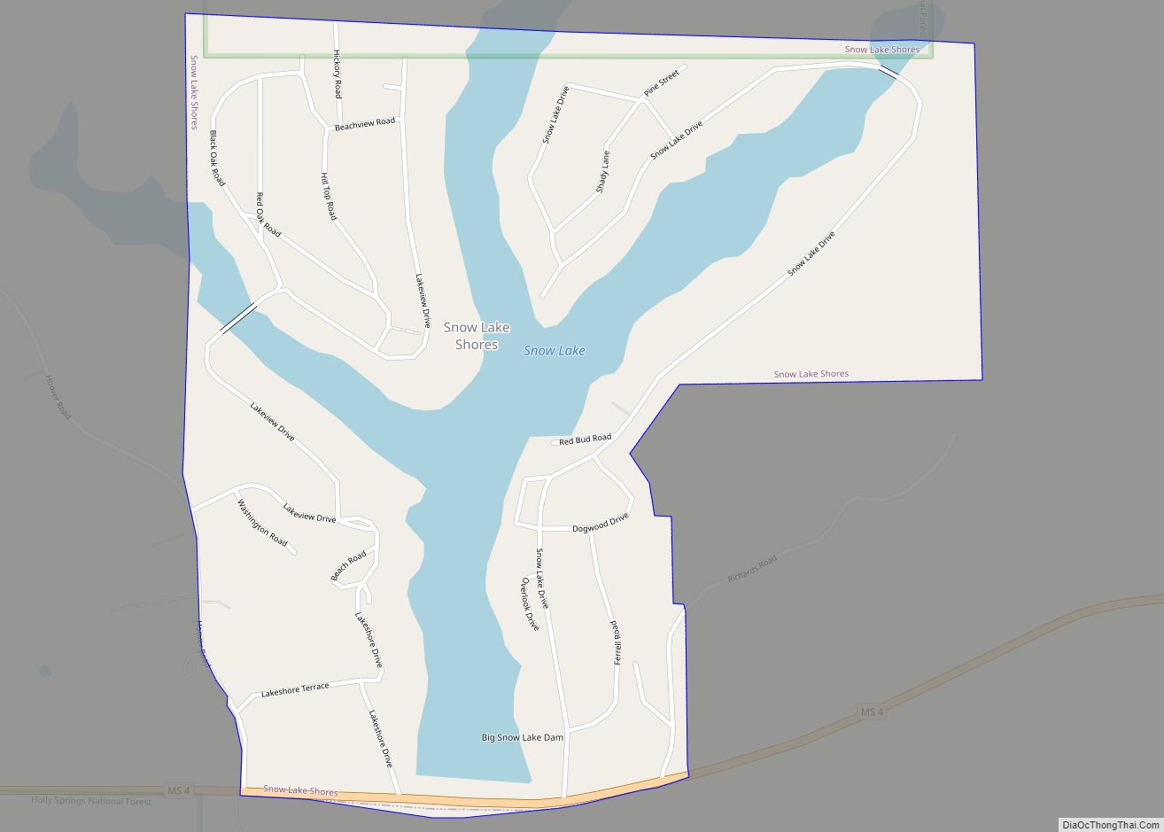Map of Snow Lake Shores town
