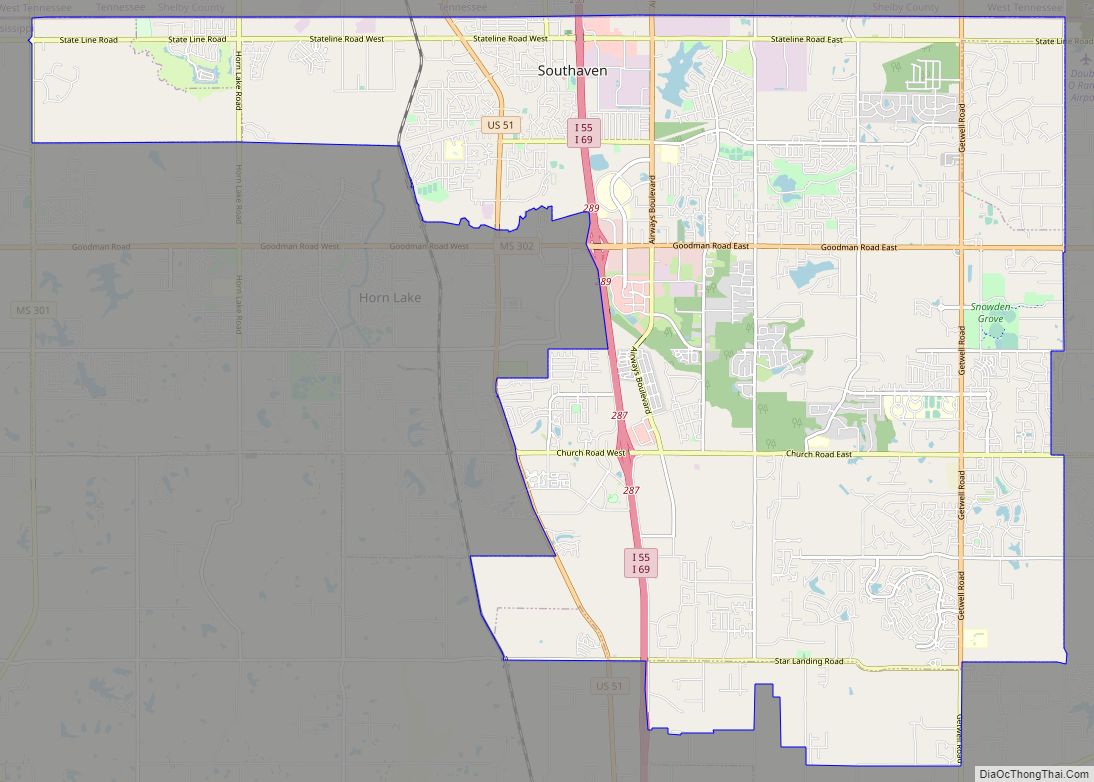 Map of Southaven city