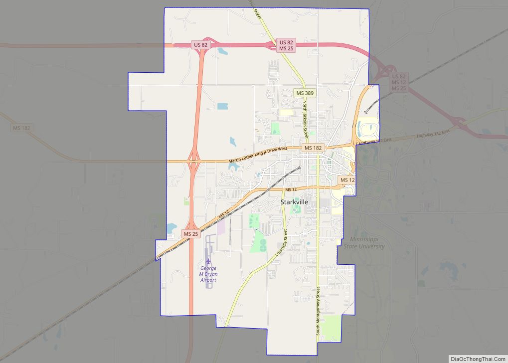 Map of Starkville city, Mississippi