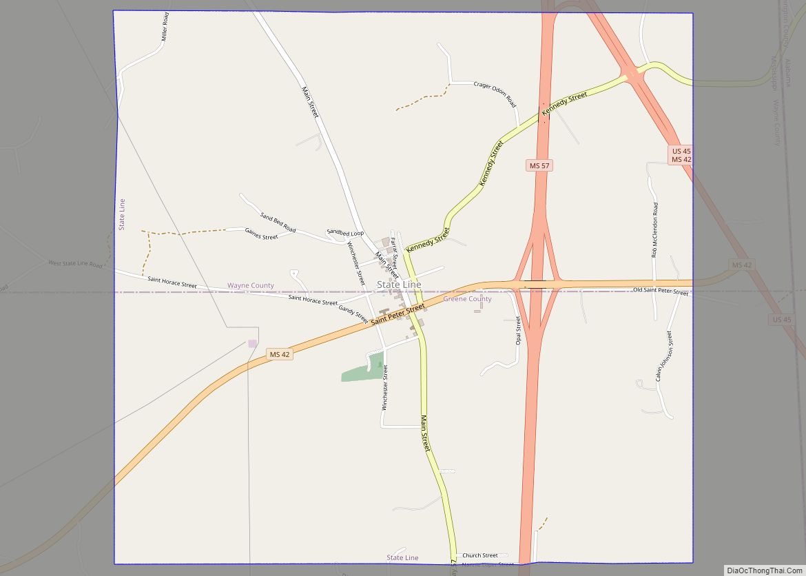 Map of State Line town, Mississippi