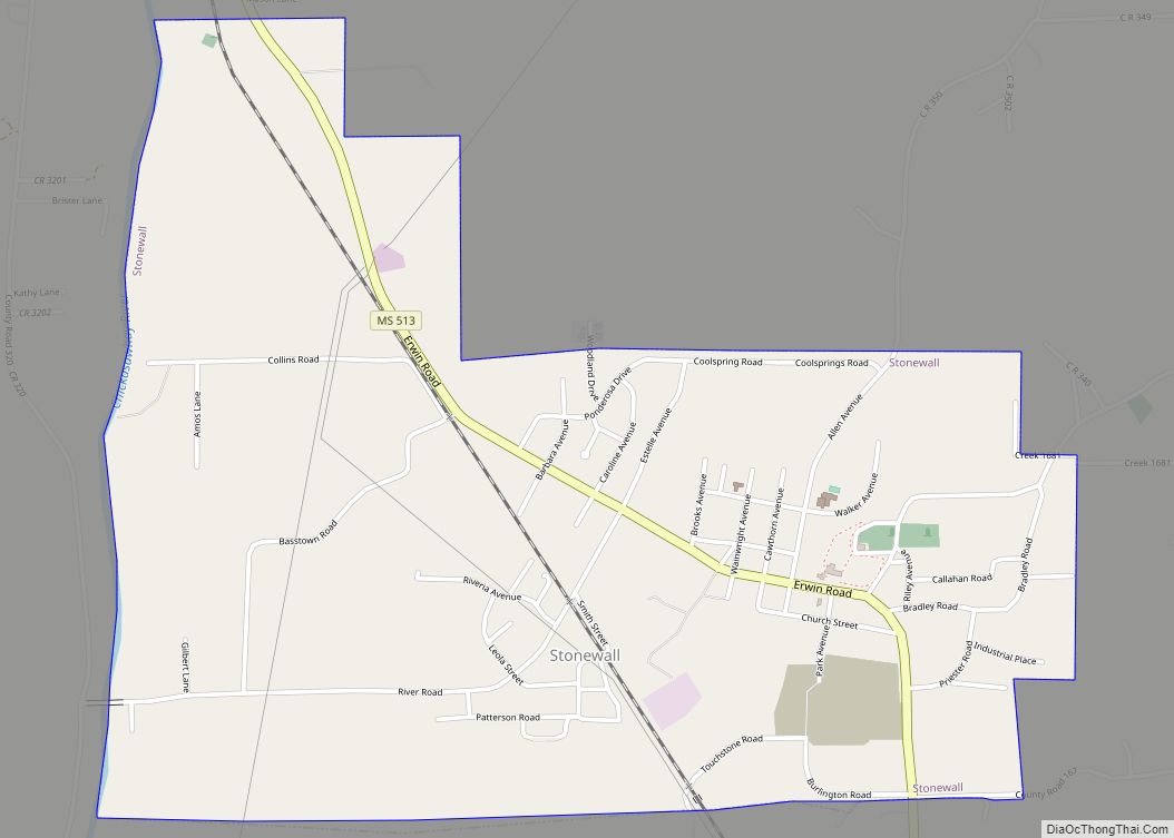 Map of Stonewall town, Mississippi