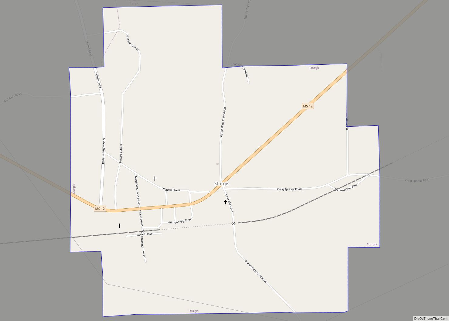 Map of Sturgis town, Mississippi