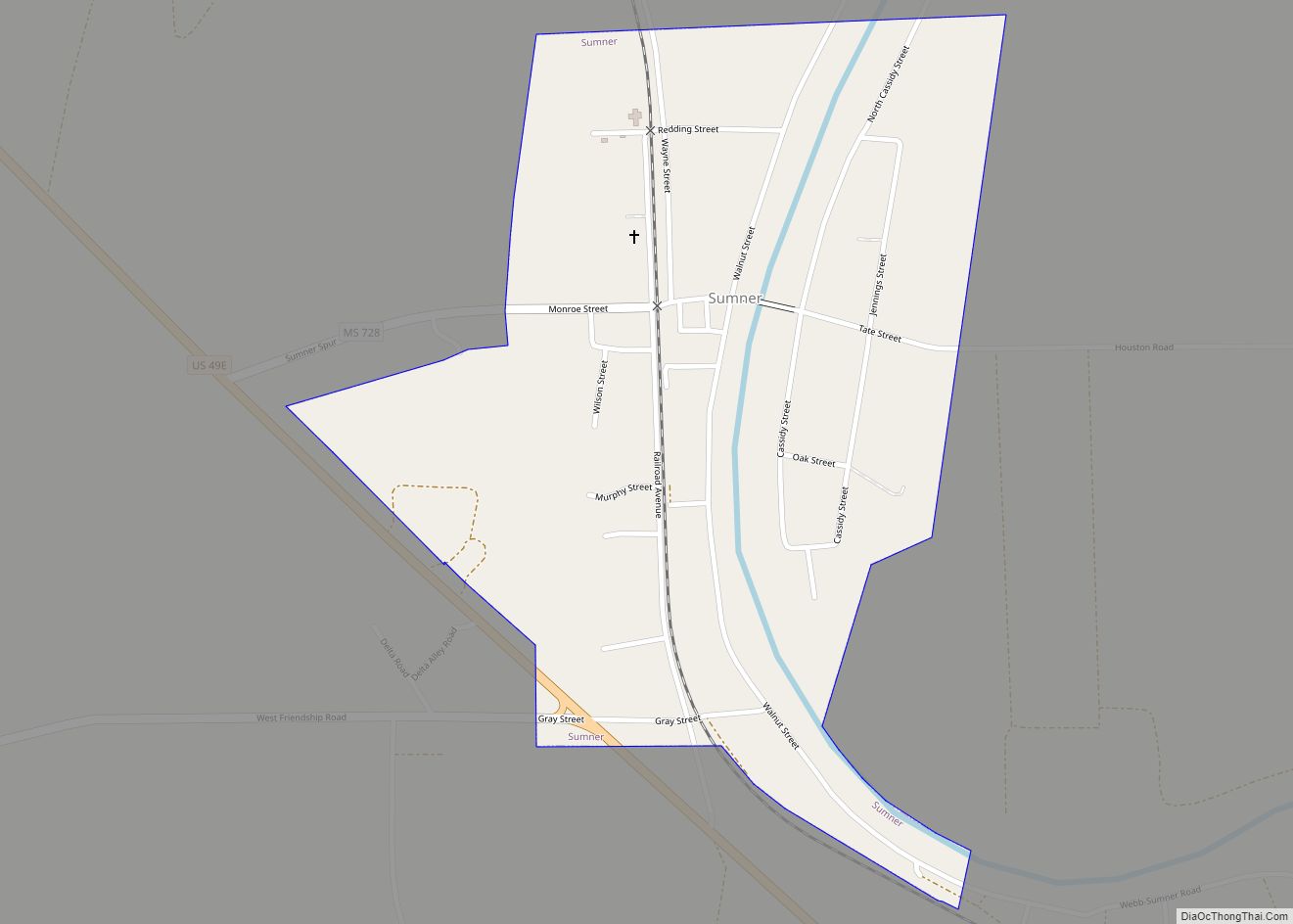 Map of Sumner town, Mississippi