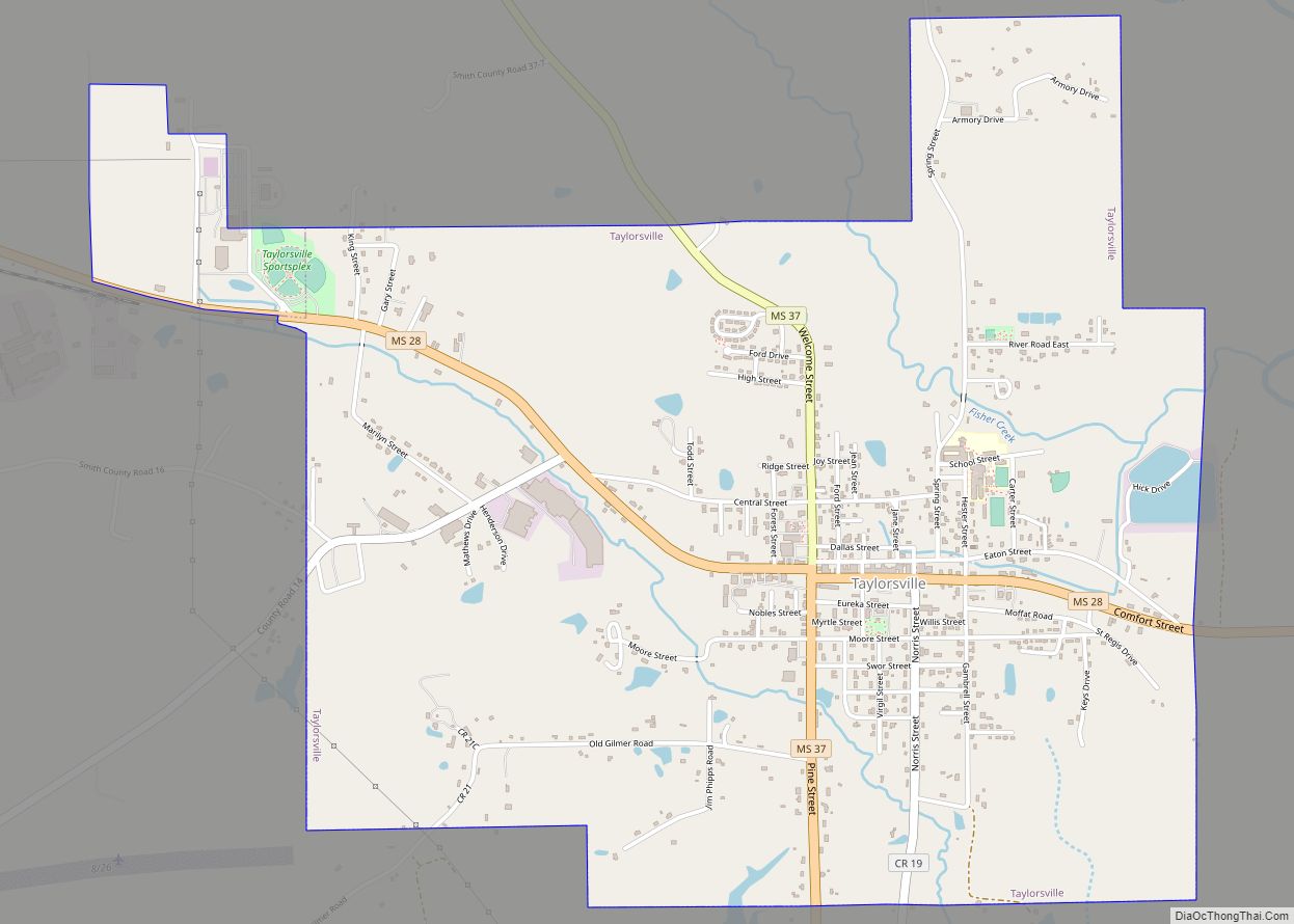 Map of Taylorsville town, Mississippi