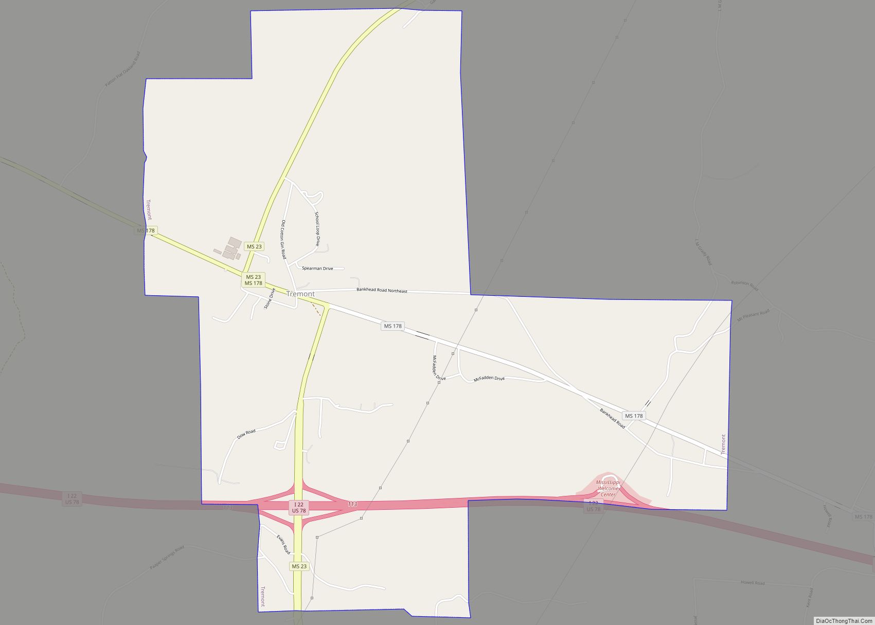 Map of Tremont town, Mississippi