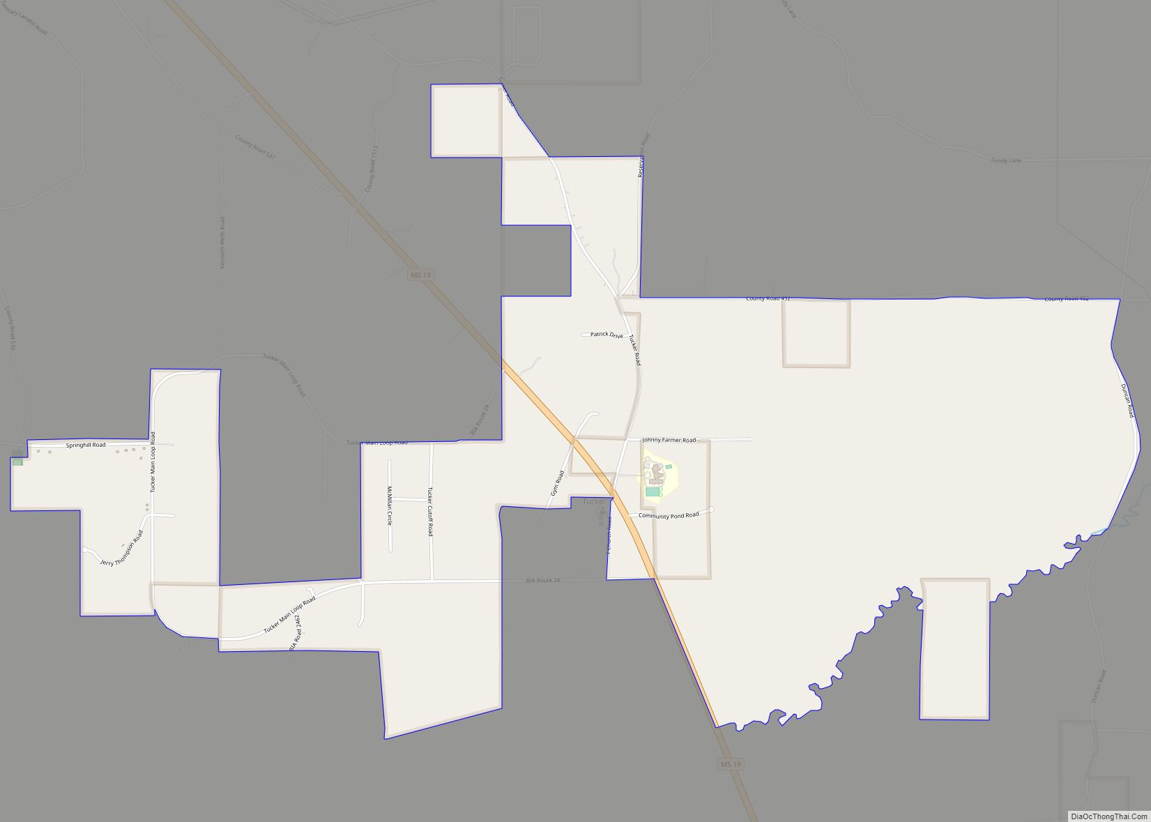 Map of Tucker CDP, Mississippi