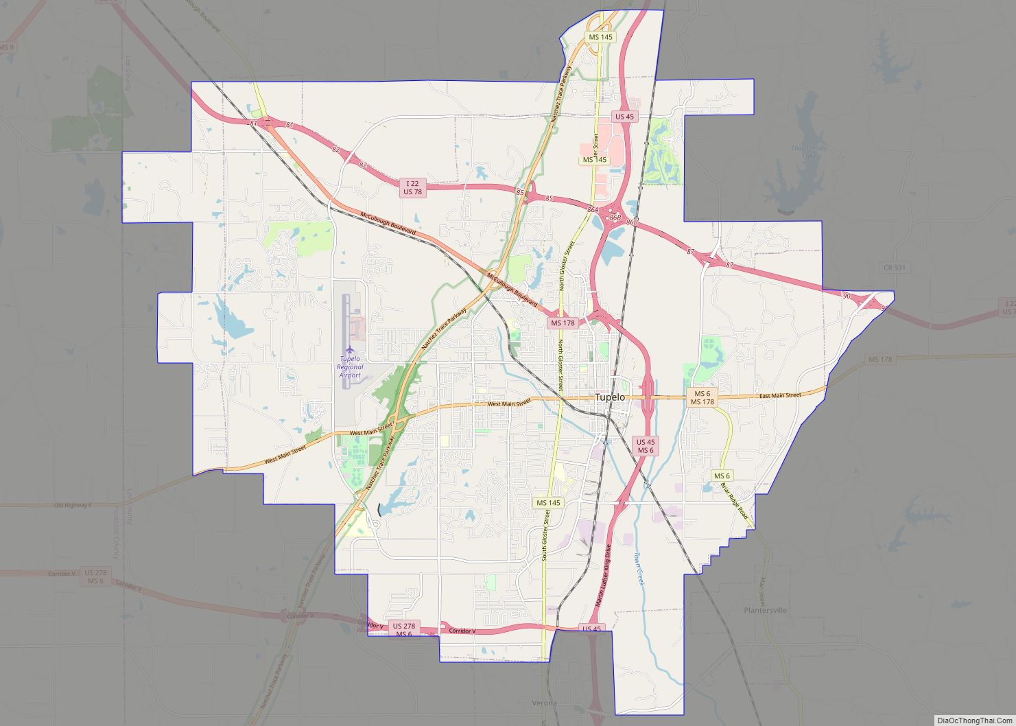 Map of Tupelo city, Mississippi