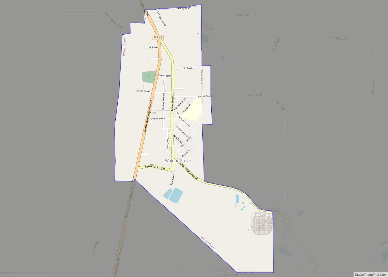Map of Walnut Grove town, Mississippi