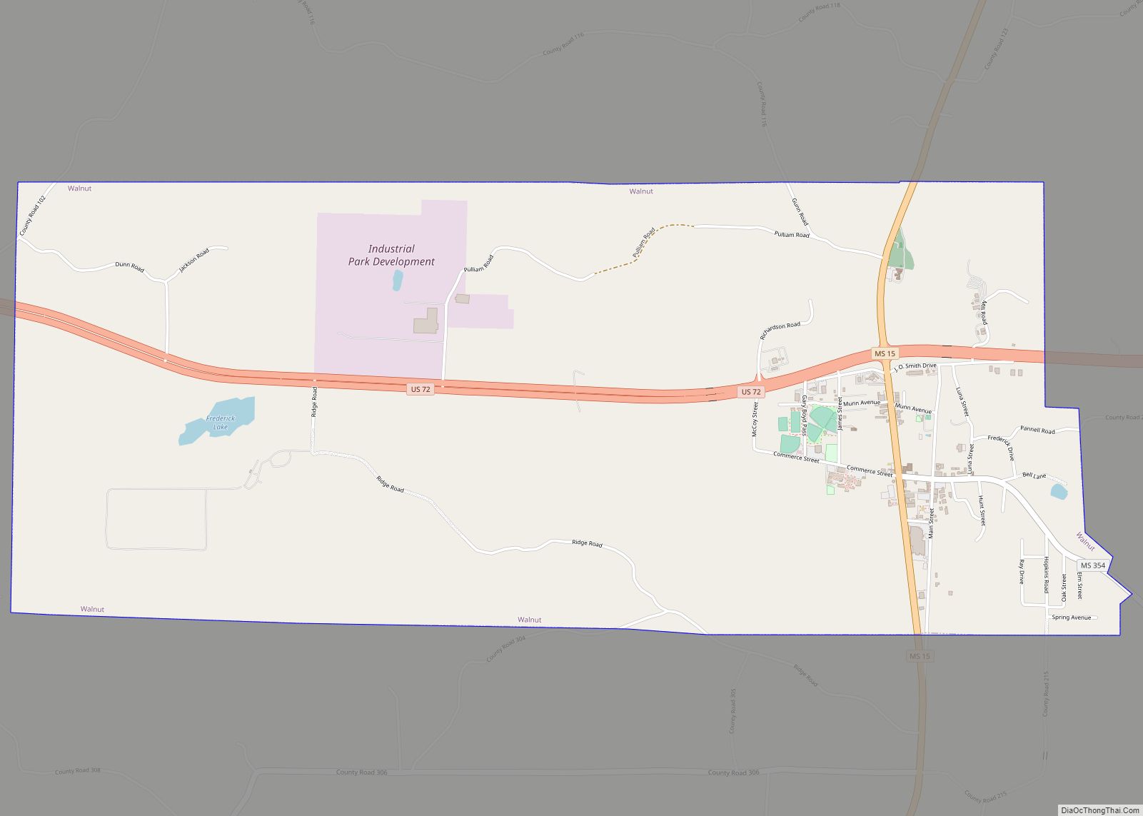 Map of Walnut town, Mississippi