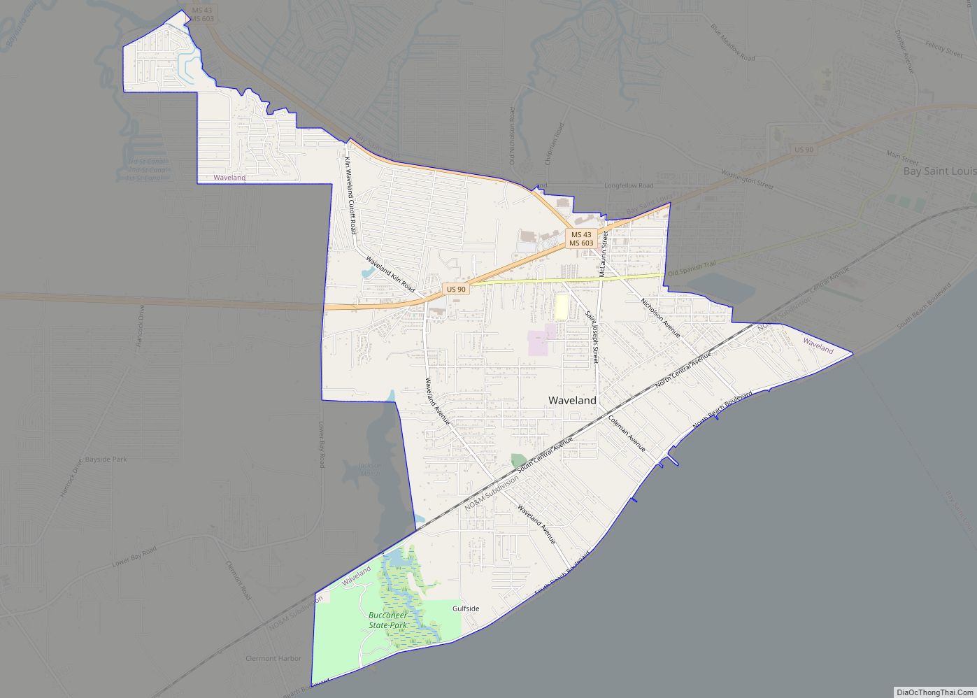 Map of Waveland city, Mississippi