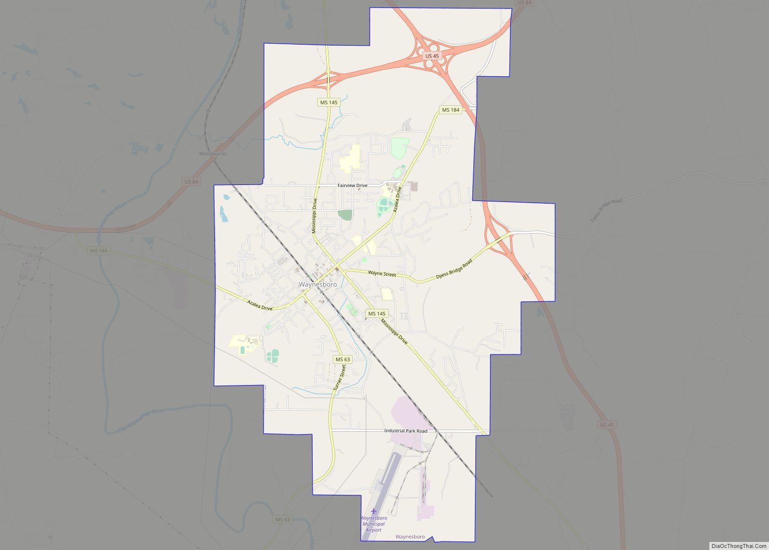 Map of Waynesboro city, Mississippi