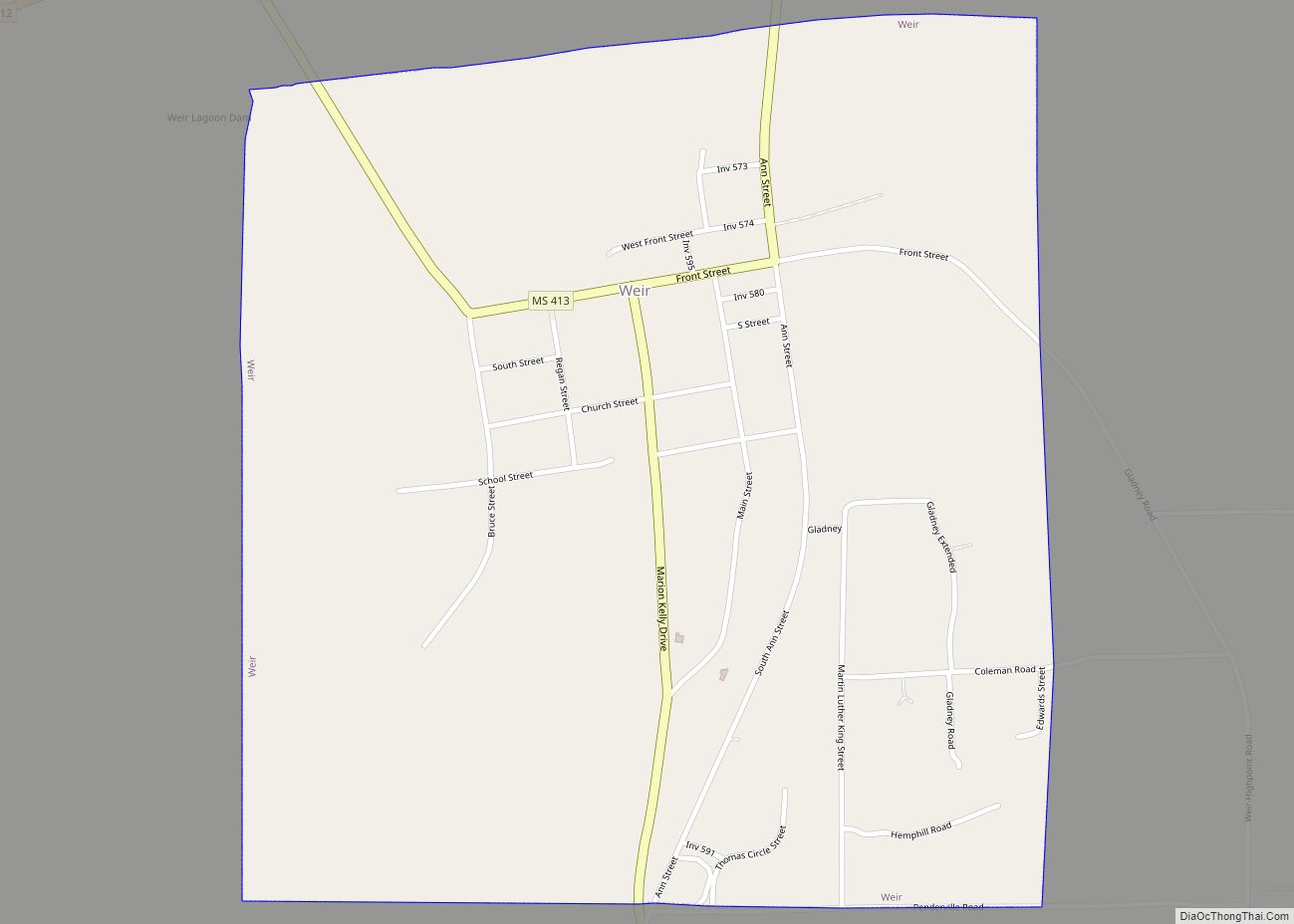 Map of Weir town, Mississippi